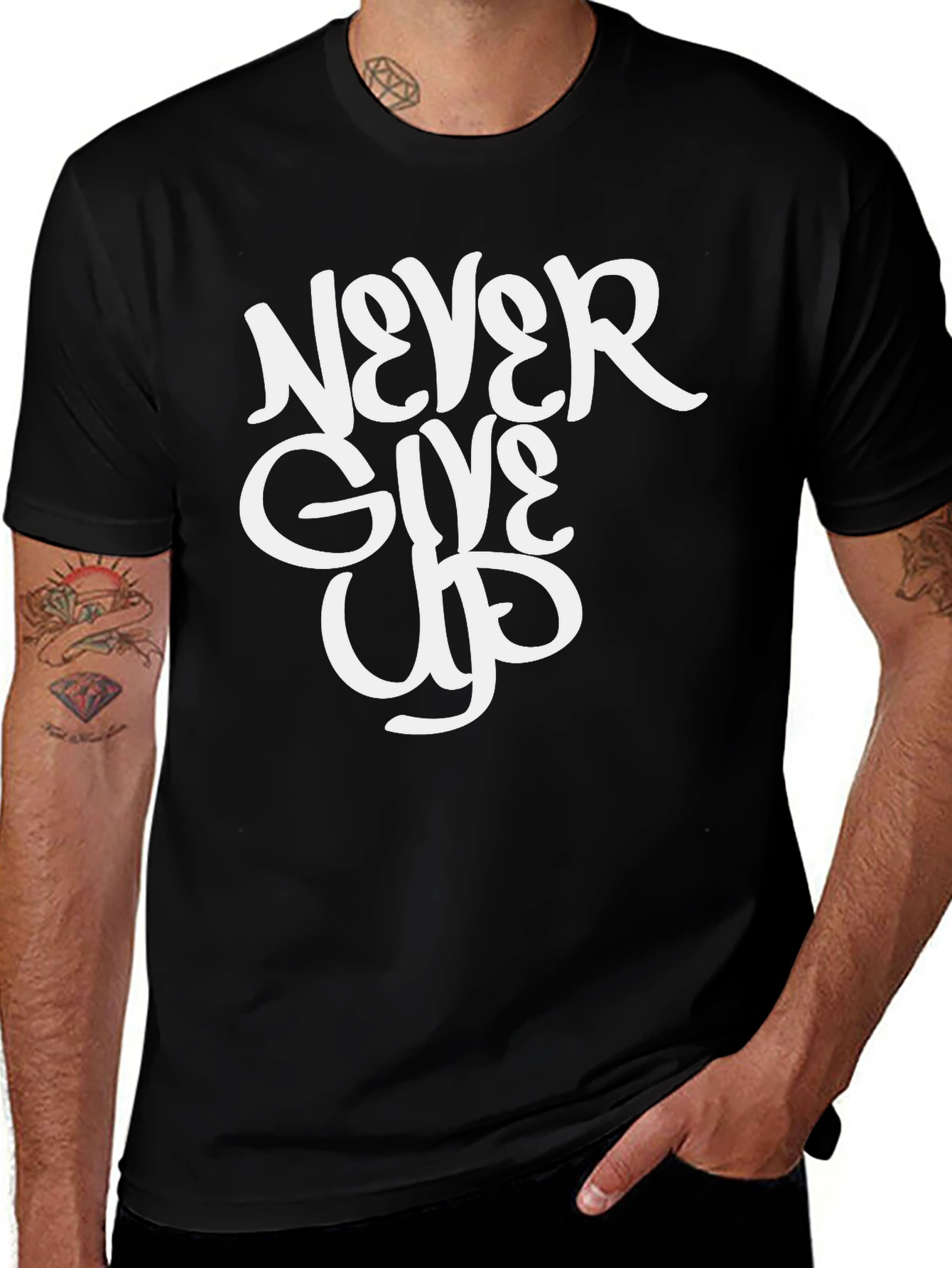 Never Give Up Black Graphic Tee