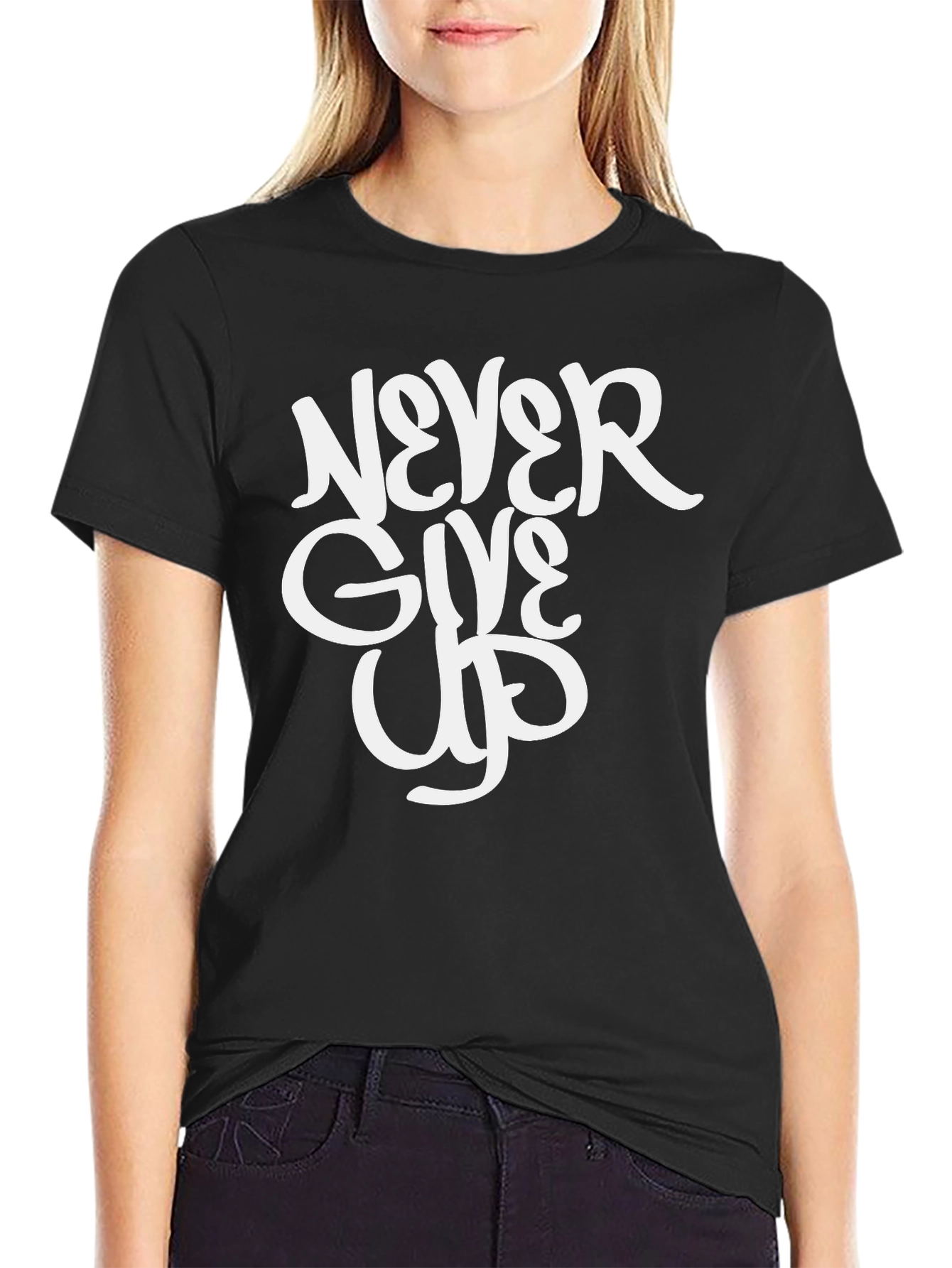 Never Give Up Black Graphic Tee