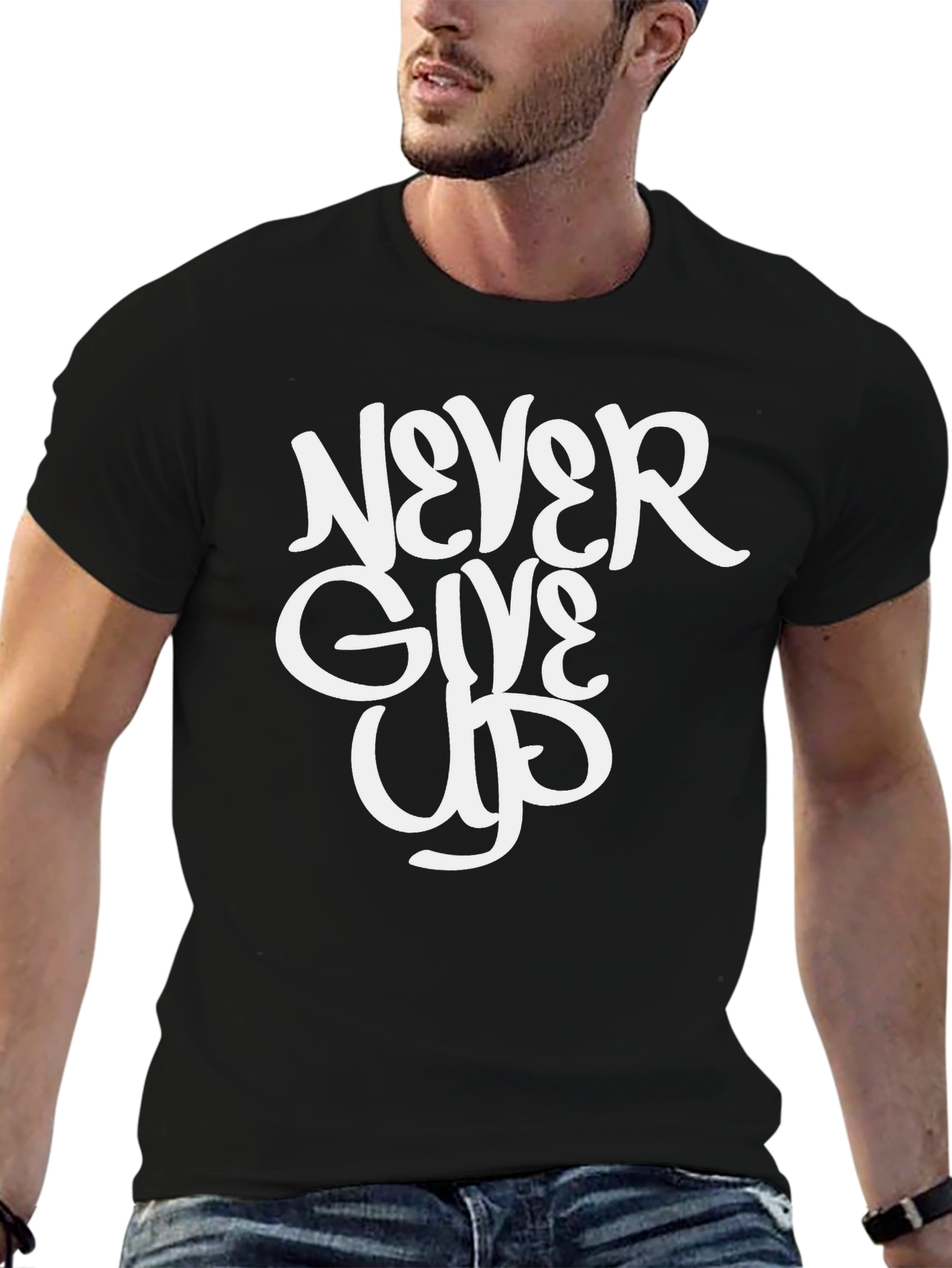 Never Give Up Black Graphic Tee