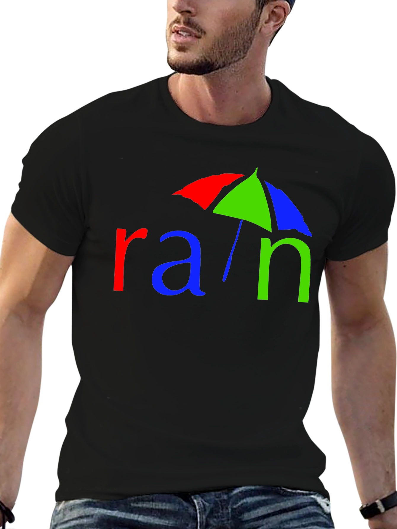 Rain Umbrella Graphic Tee - Black Cotton T-Shirt