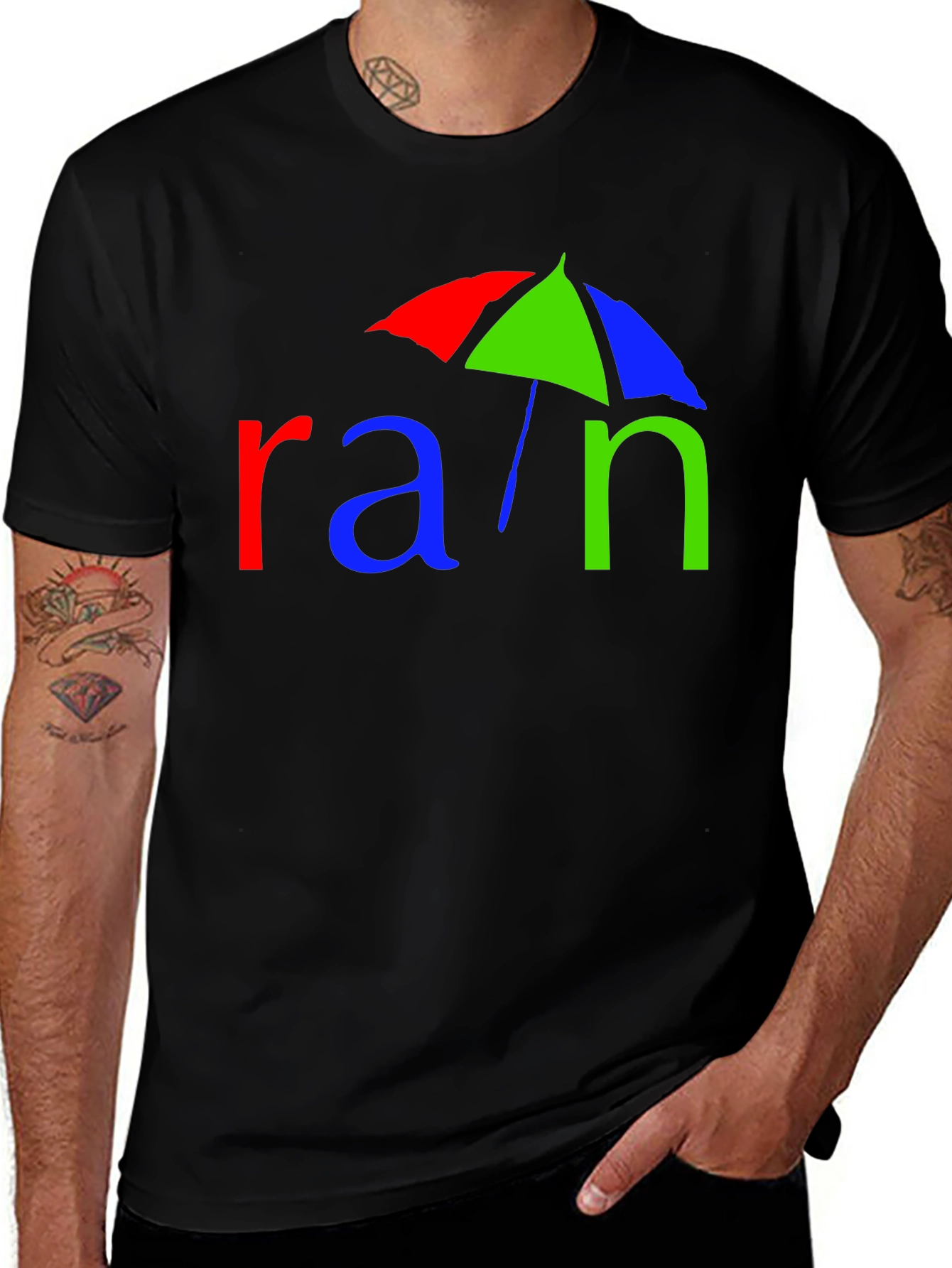 Rain Umbrella Graphic Tee - Black Cotton T-Shirt