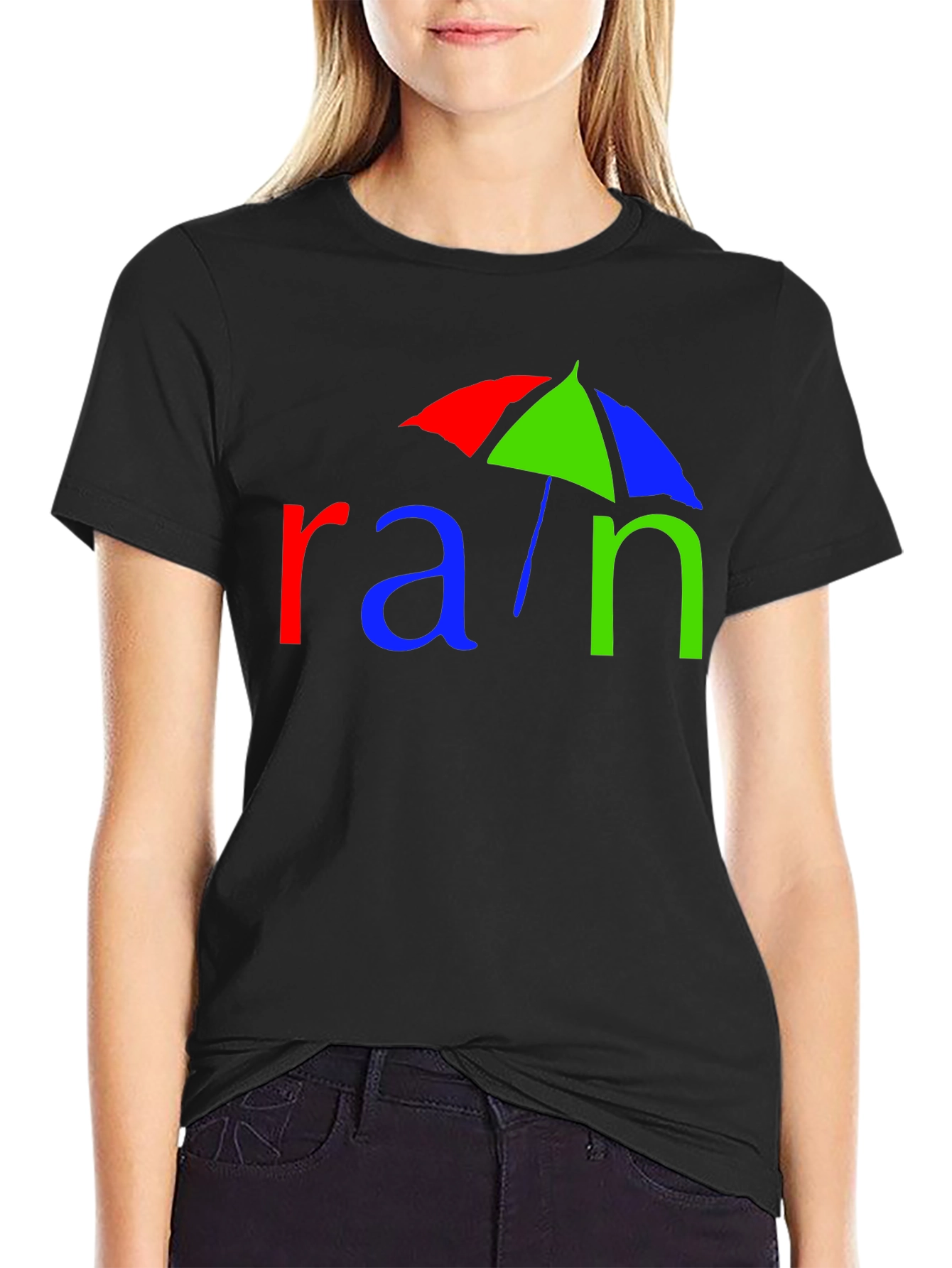 Rain Umbrella Graphic Tee - Black Cotton T-Shirt
