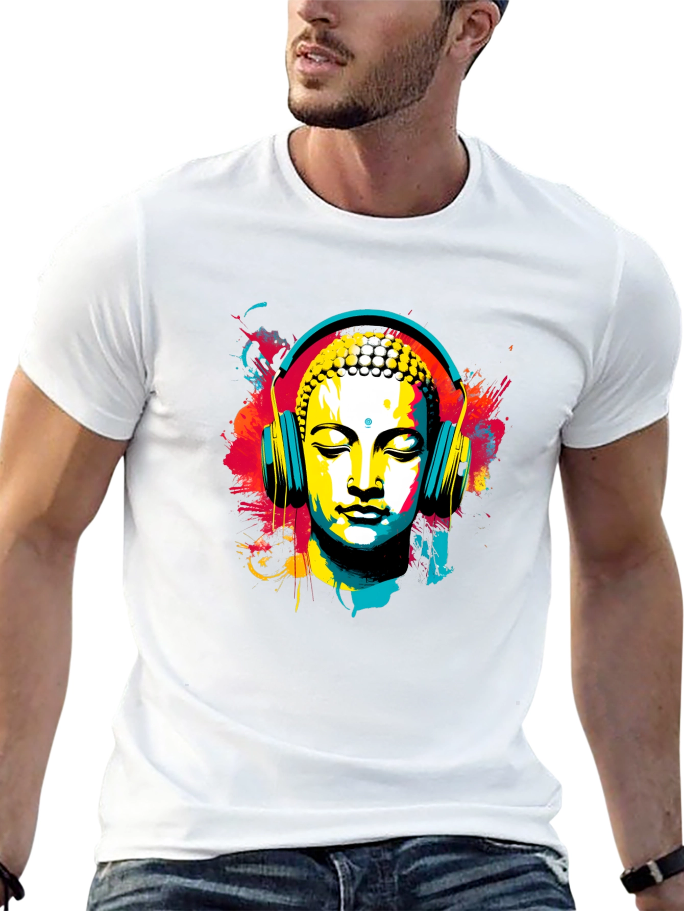 Buddha Headphone T-Shirt - Artistic Graphic Tee