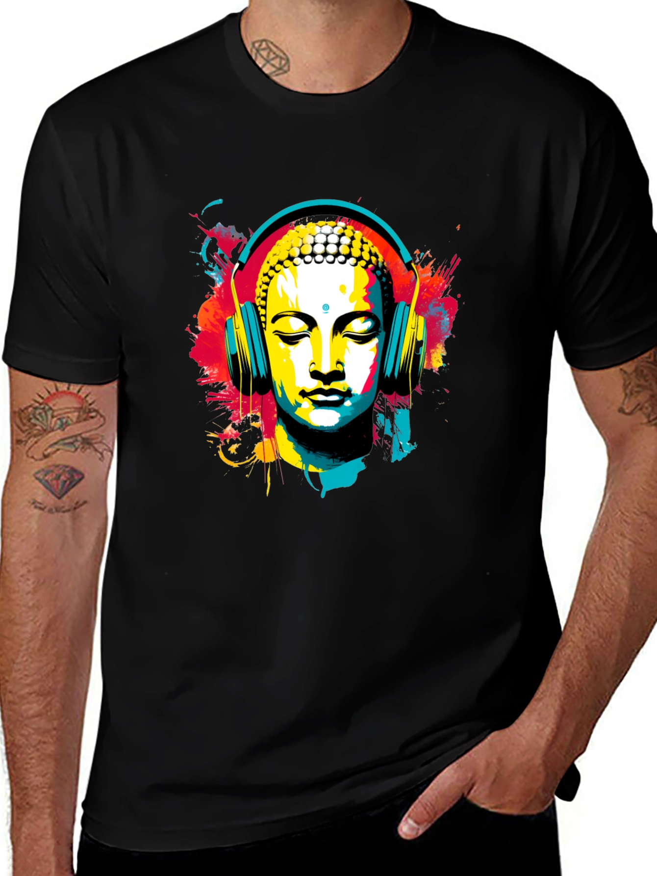 Buddha Headphone T-Shirt - Artistic Graphic Tee