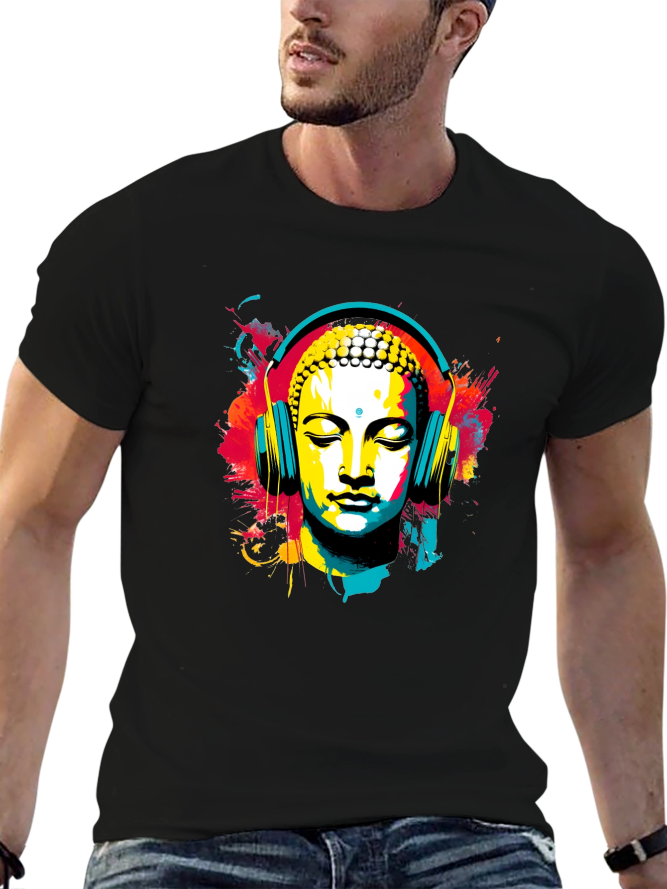 Buddha Headphone T-Shirt - Artistic Graphic Tee