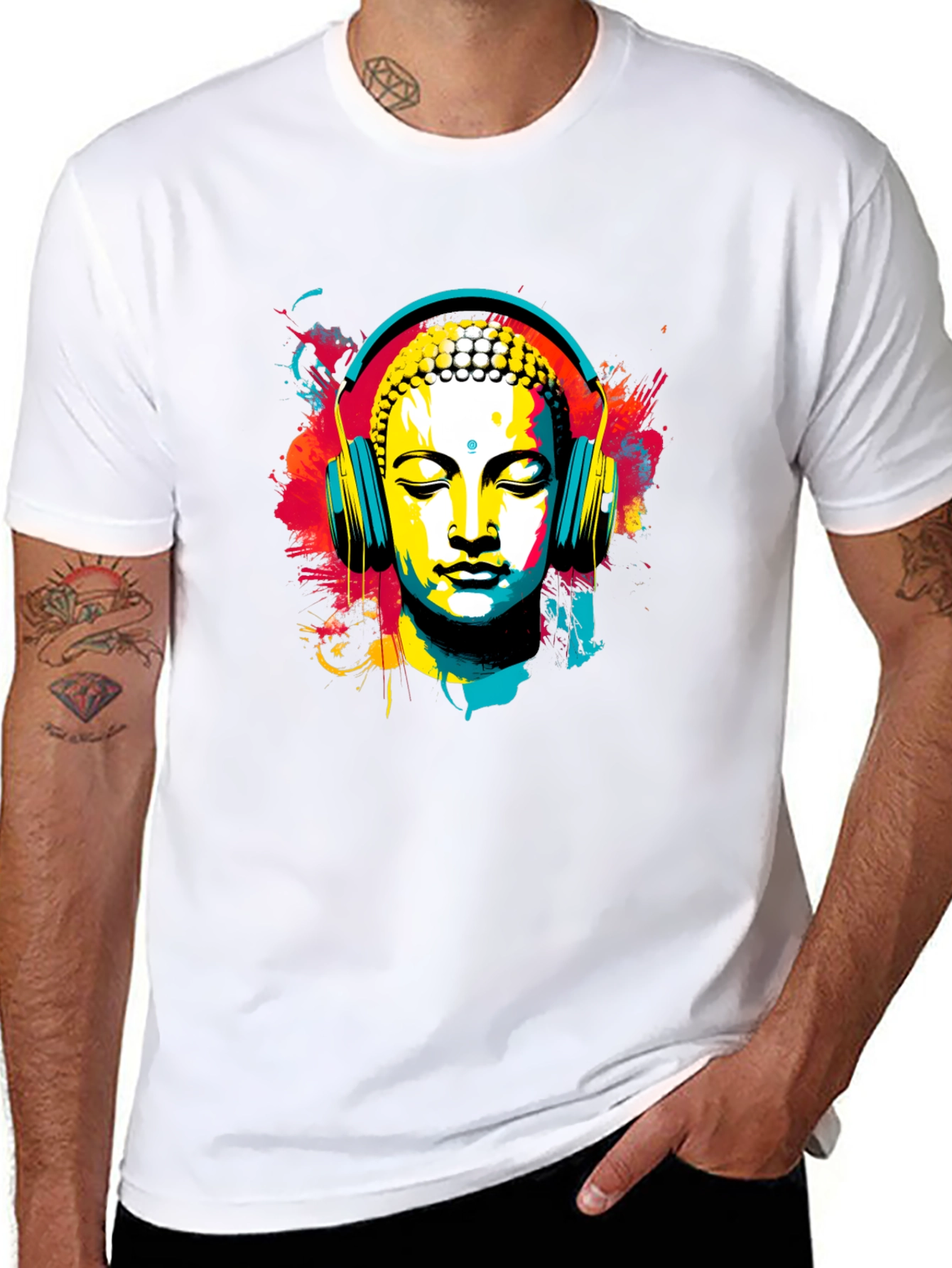 Buddha Headphone T-Shirt - Artistic Graphic Tee
