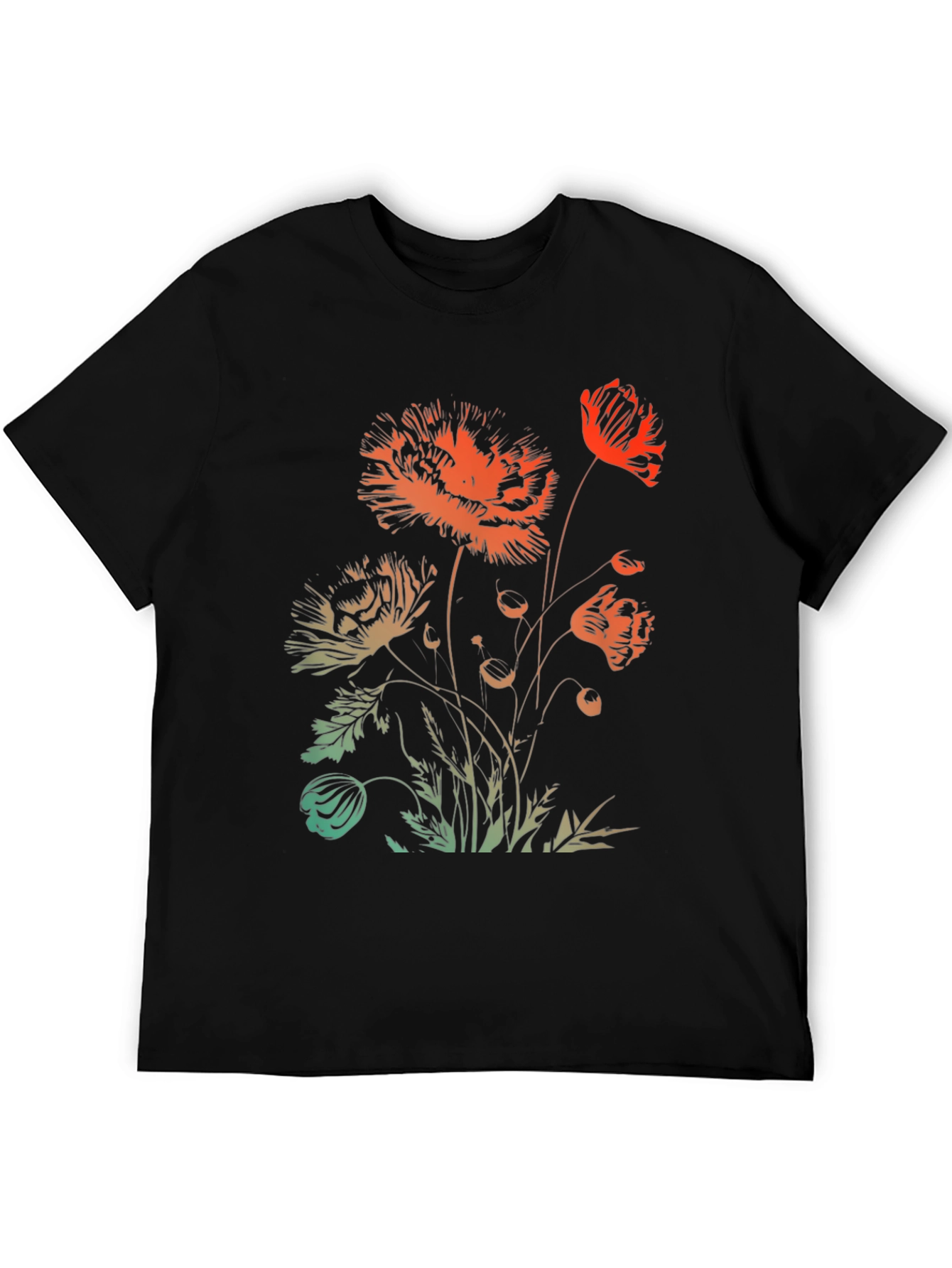Floral Graphic Print Black Crewneck T-Shirt