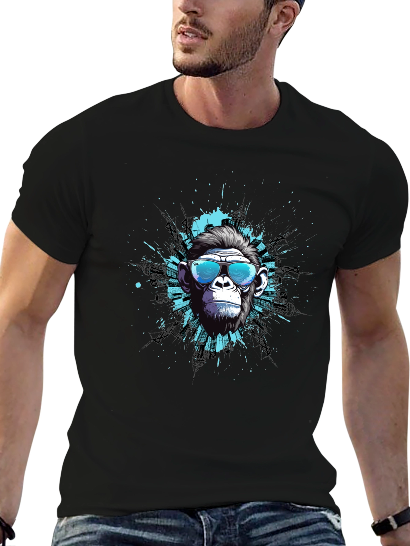 Cool Monkey Graphic Tee - Trendy Black T-Shirt