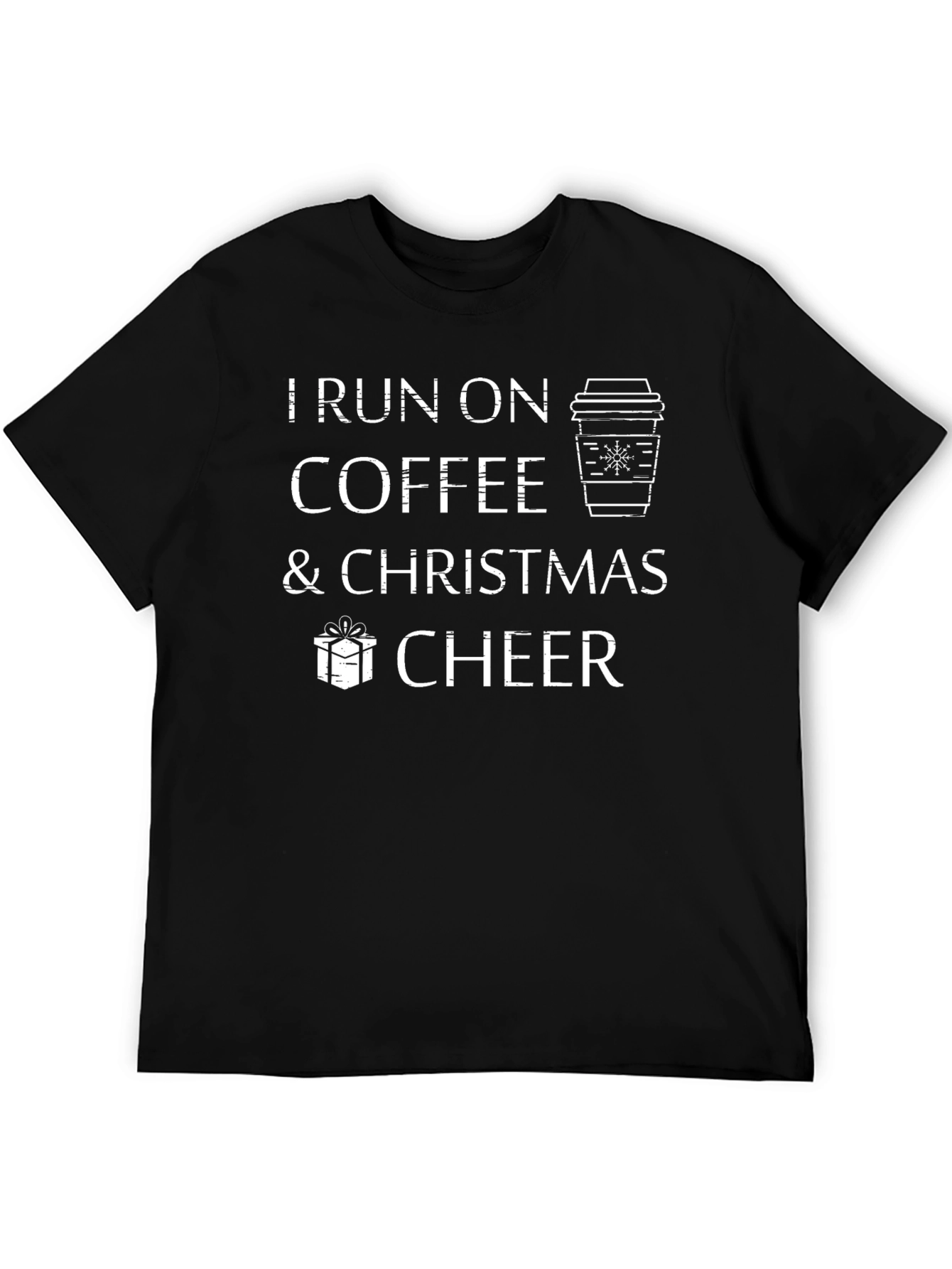 I Run On Coffee & Christmas Cheer Black T-Shirt