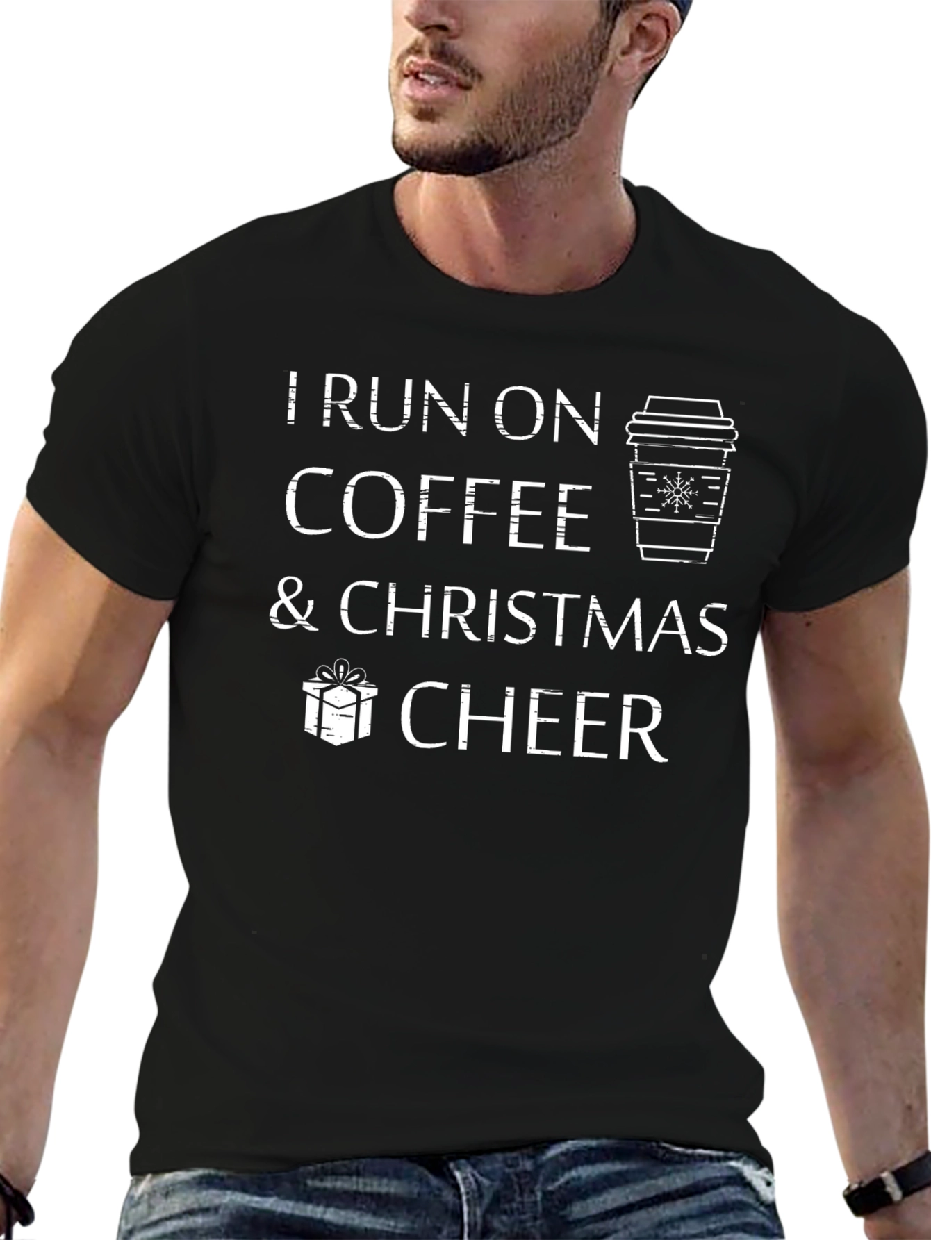 I Run On Coffee & Christmas Cheer Black T-Shirt