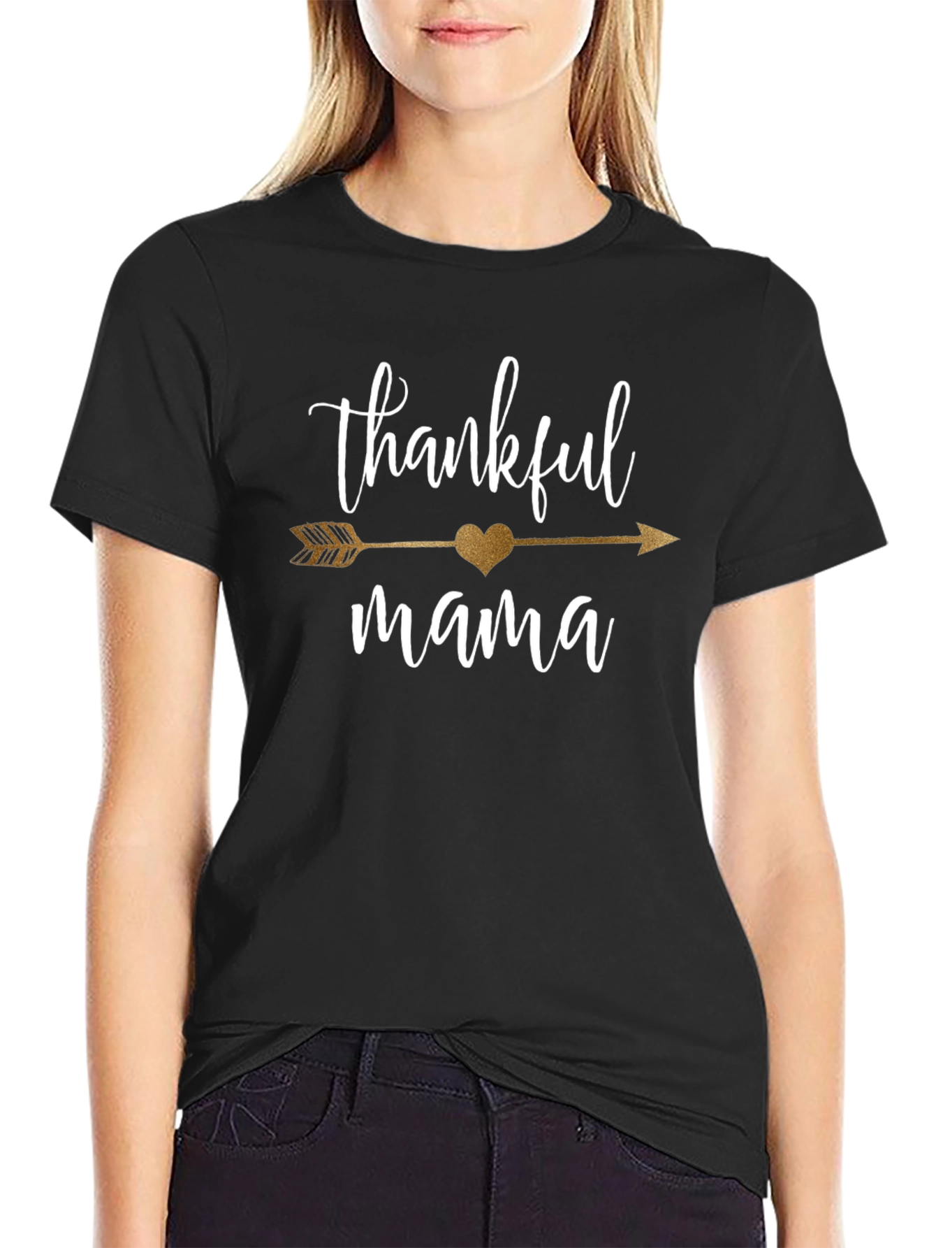Thankful Mama Arrow Heart Black T-Shirt