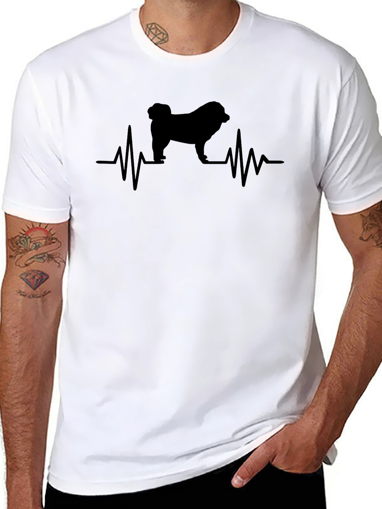 Pug Heartbeat T-Shirt - Black