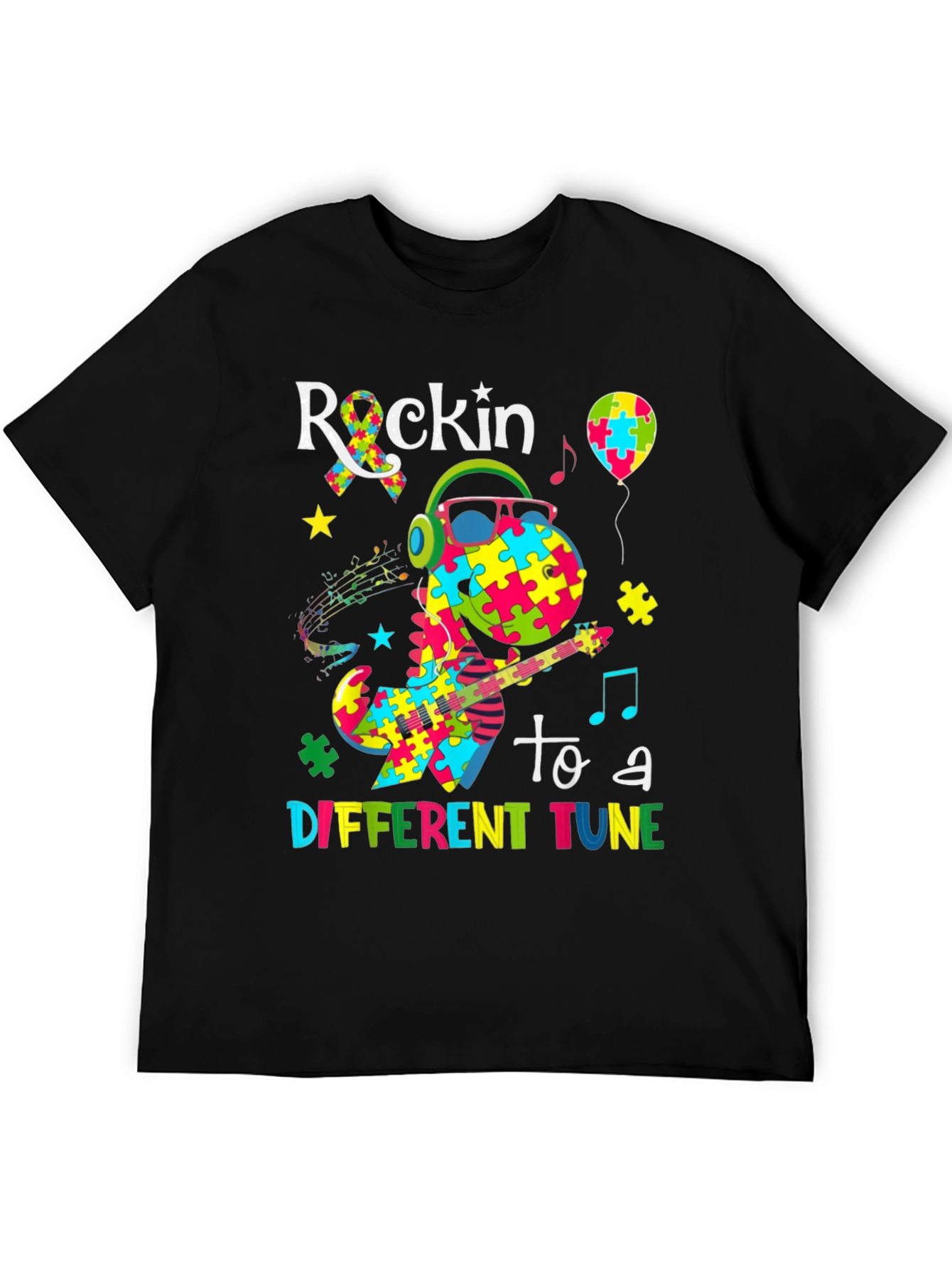 Rockin To A Different Tune Dinosaur Autism Awareness T-Shirt