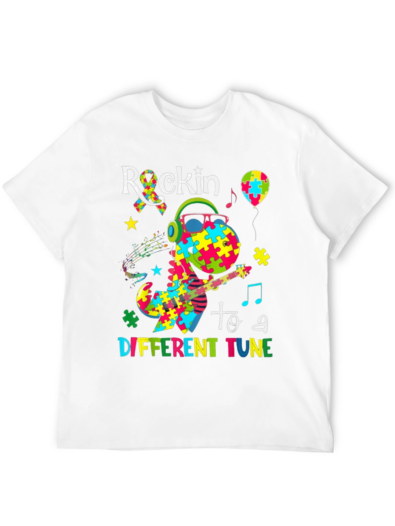 Rockin To A Different Tune Dinosaur Autism Awareness T-Shirt