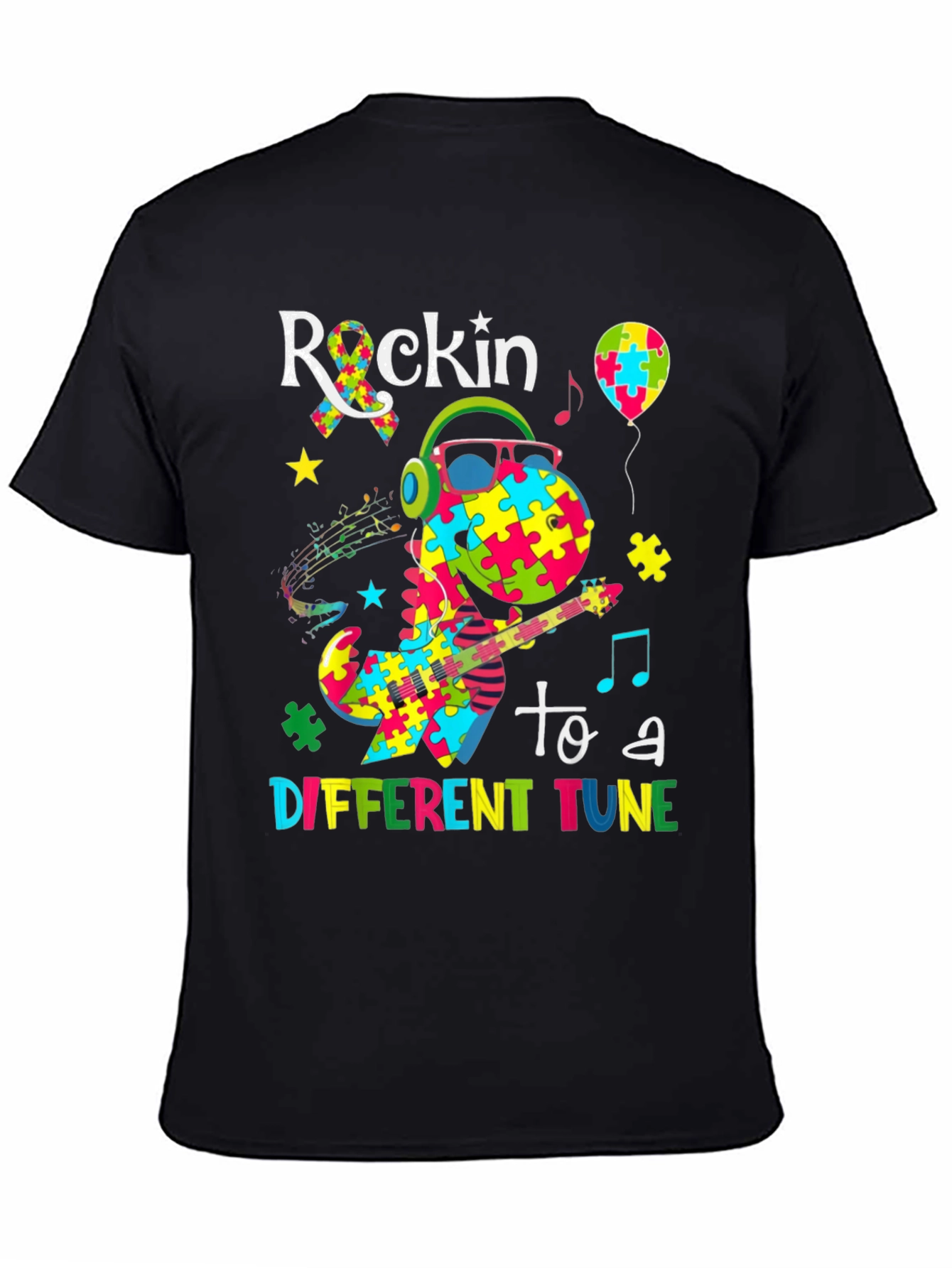 Rockin To A Different Tune Dinosaur Autism Awareness T-Shirt