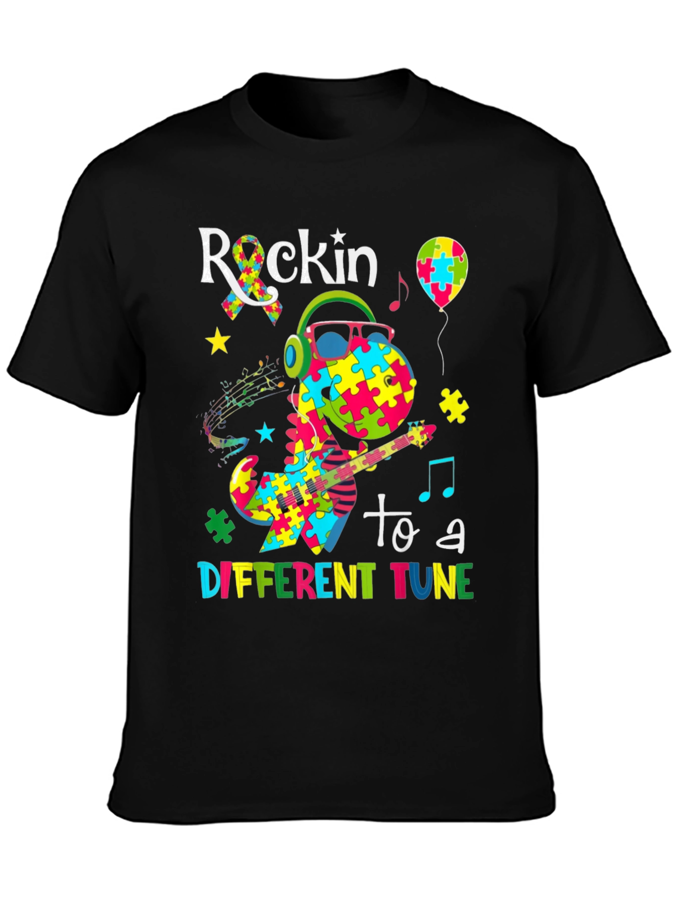 Rockin To A Different Tune Dinosaur Autism Awareness T-Shirt