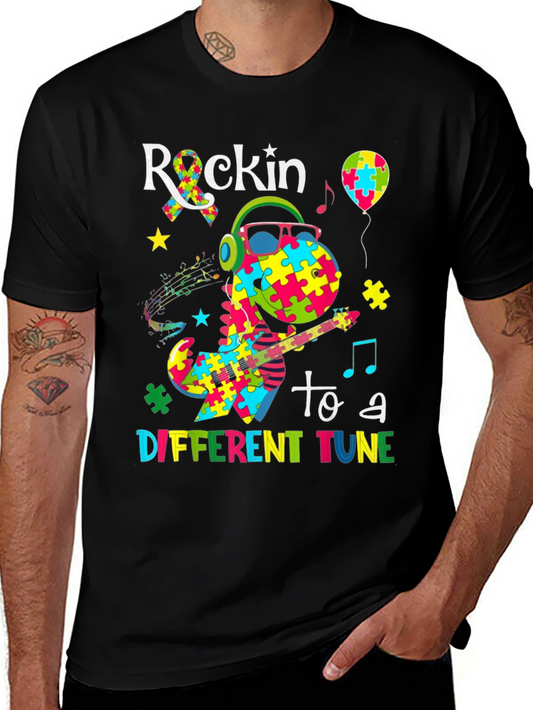 Rockin To A Different Tune Dinosaur Autism Awareness T-Shirt