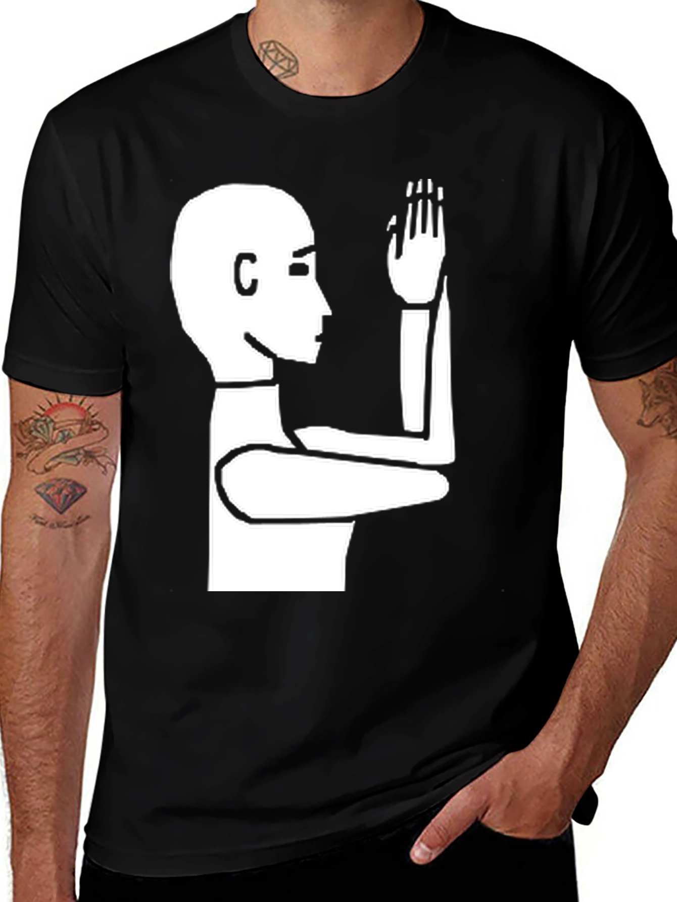 Unique Graphic Tee: Stick Figure Raising Hand