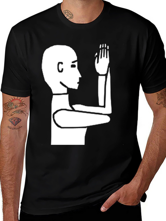 Unique Graphic Tee: Stick Figure Raising Hand