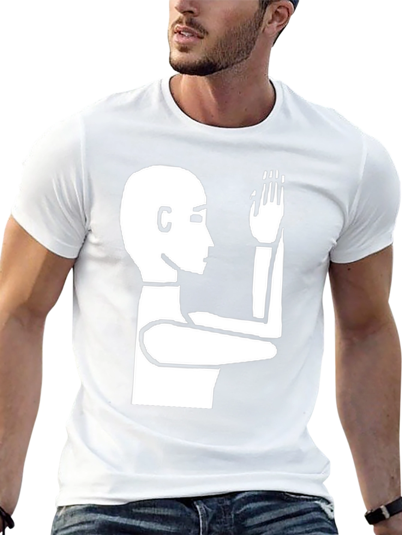 Unique Graphic Tee: Stick Figure Raising Hand