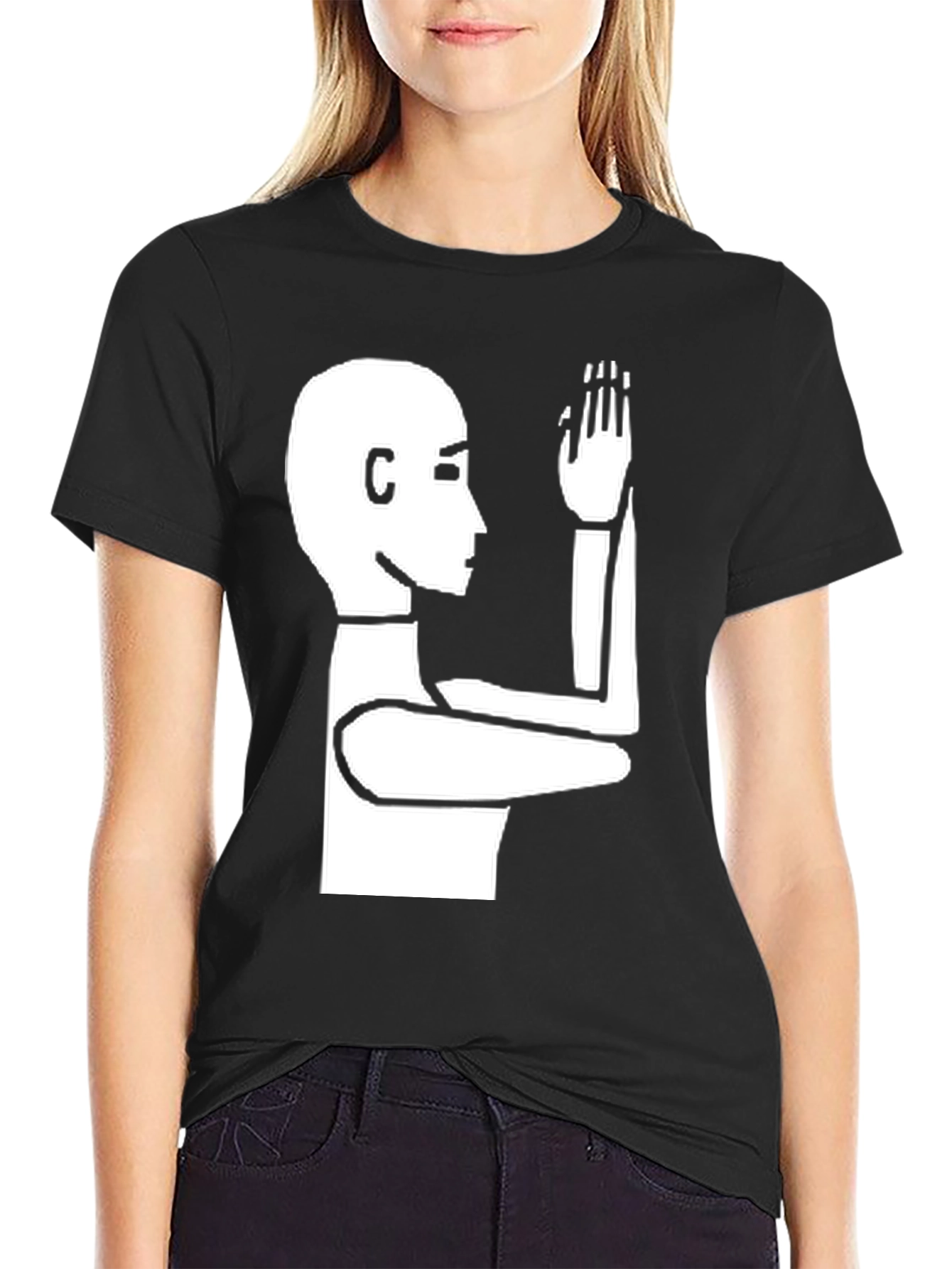 Unique Graphic Tee: Stick Figure Raising Hand