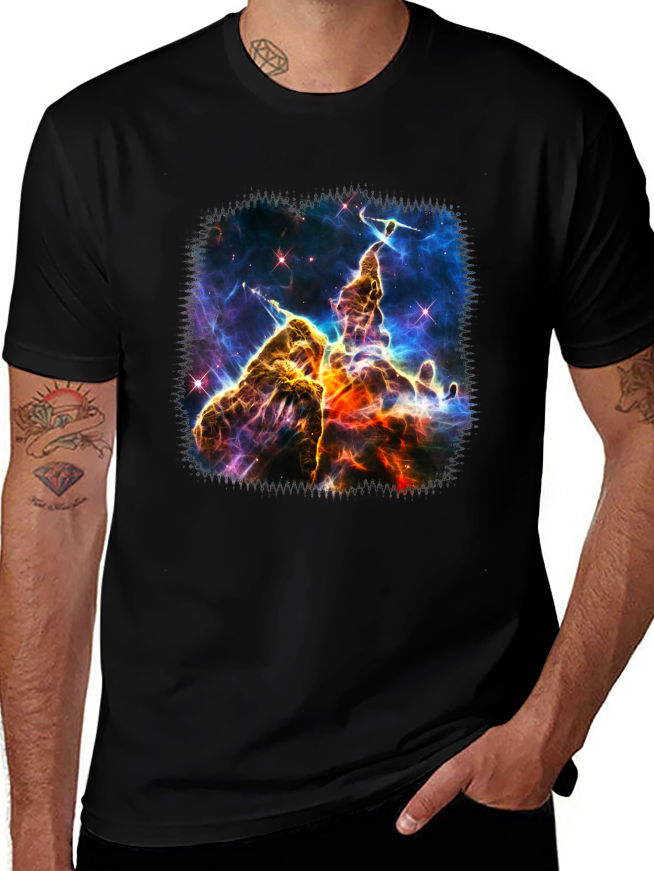Nebula Print Black Crew Neck T-Shirt