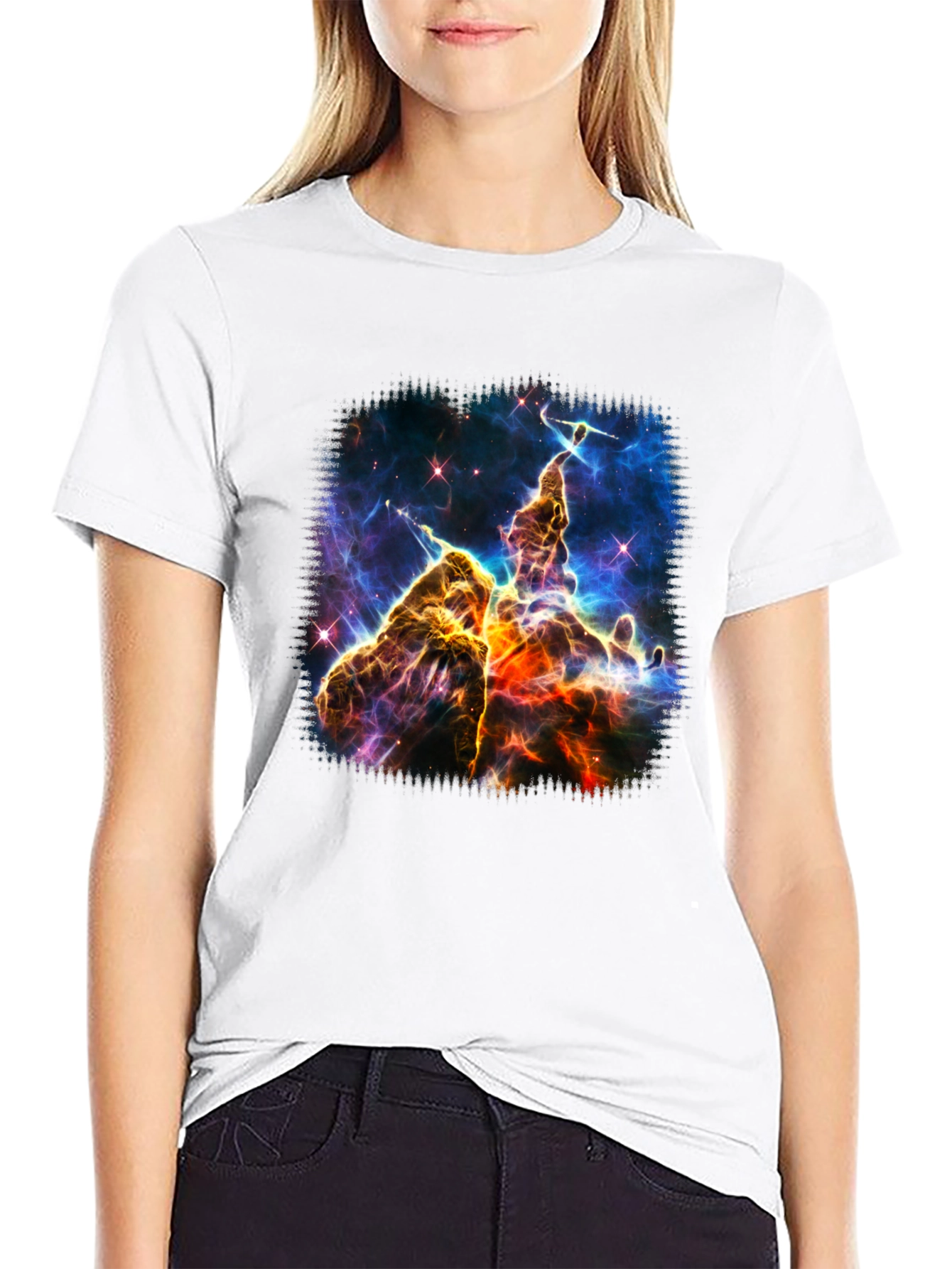 Nebula Print Black Crew Neck T-Shirt