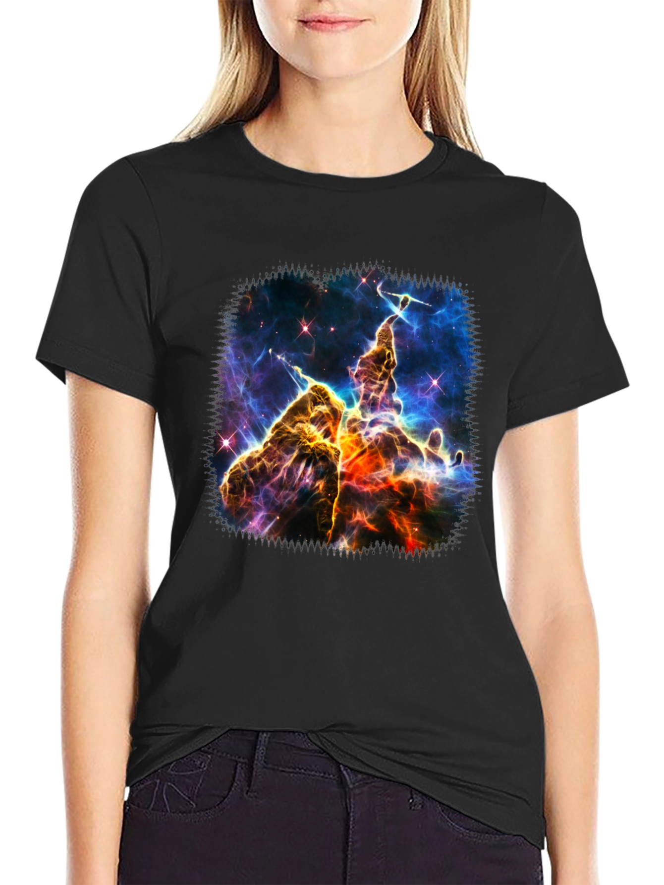 Nebula Print Black Crew Neck T-Shirt
