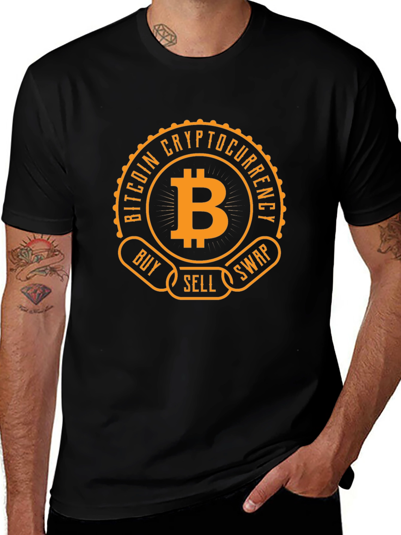 Bitcoin Cryptocurrency Buy Sell Swap Black T-Shirt