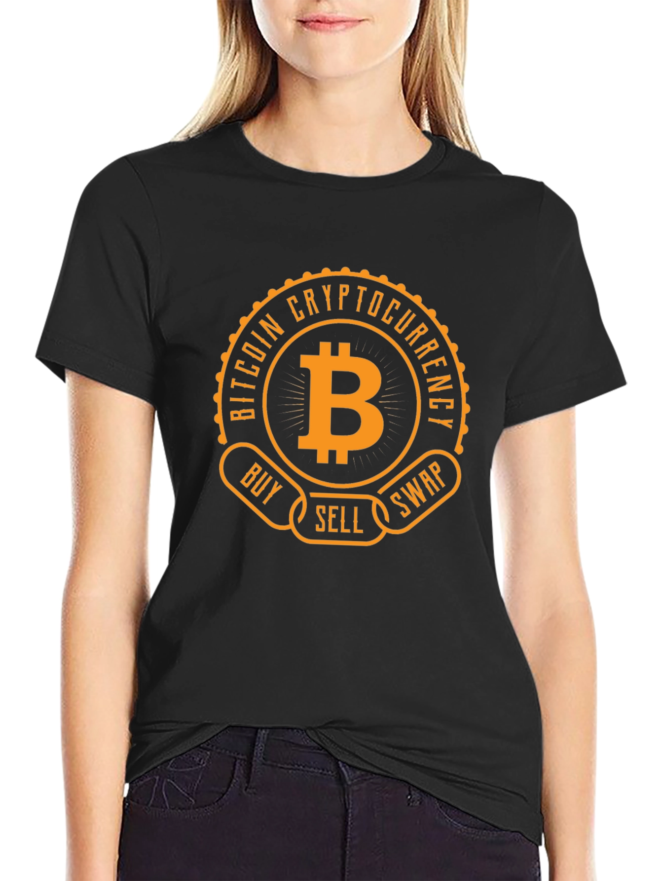 Bitcoin Cryptocurrency Buy Sell Swap Black T-Shirt