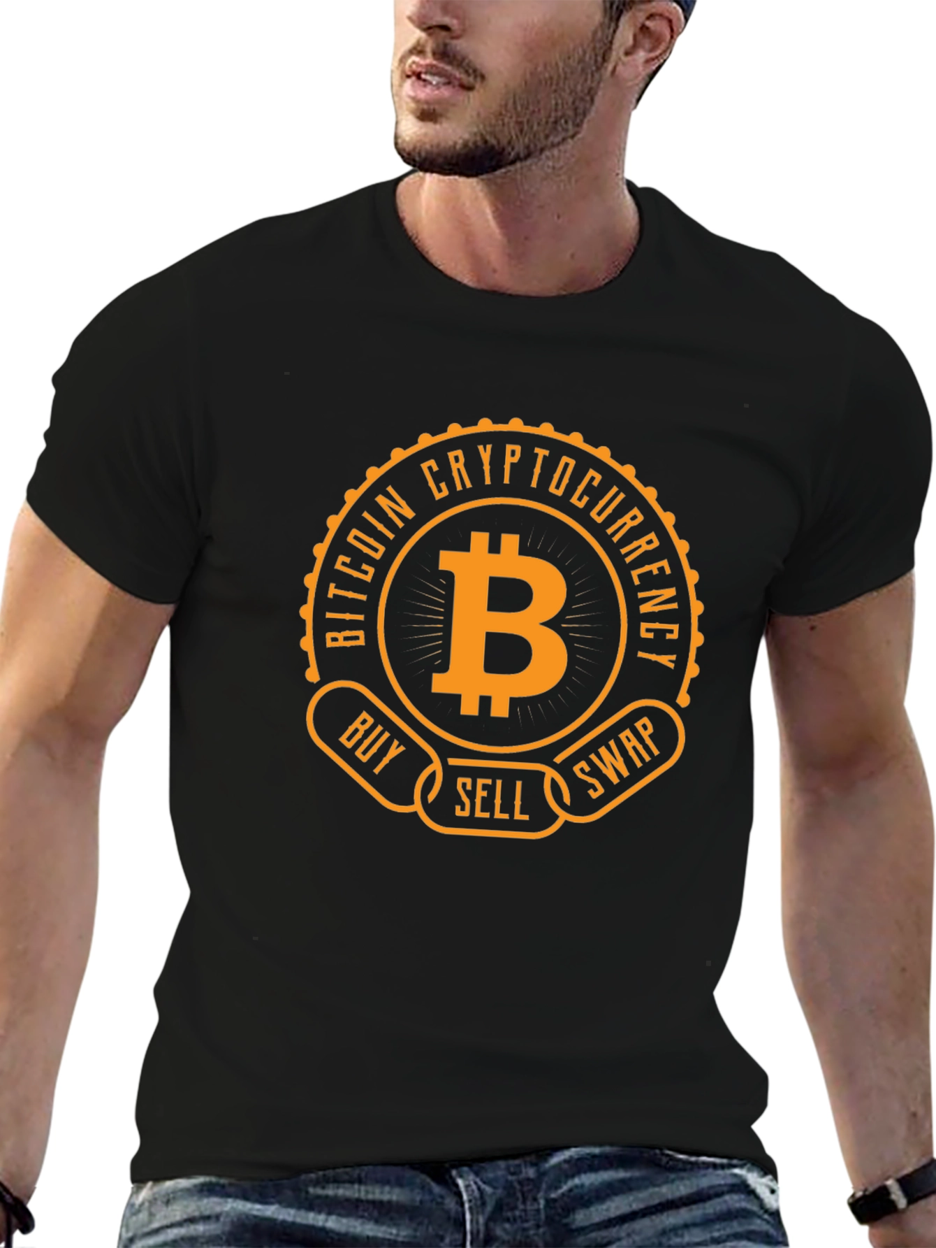 Bitcoin Cryptocurrency Buy Sell Swap Black T-Shirt