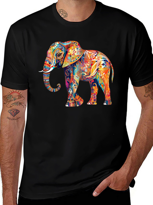 Colorful Elephant Graphic Print Crew Neck T-Shirt