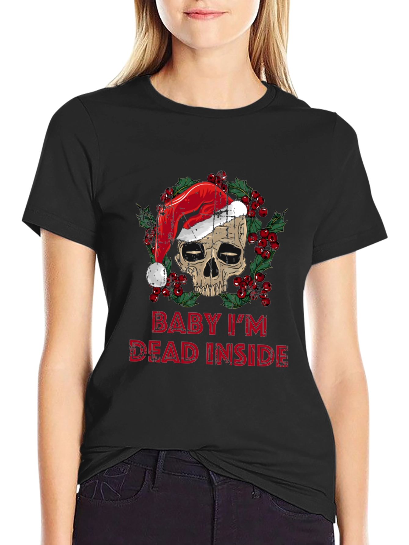 Baby Im Dead Inside Skull Santa Hat Graphic Tee