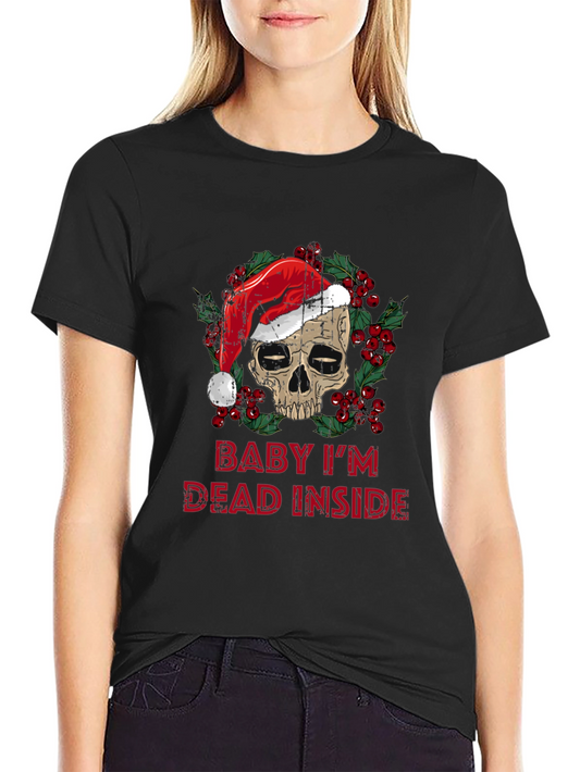 Baby Im Dead Inside Skull Santa Hat Graphic Tee