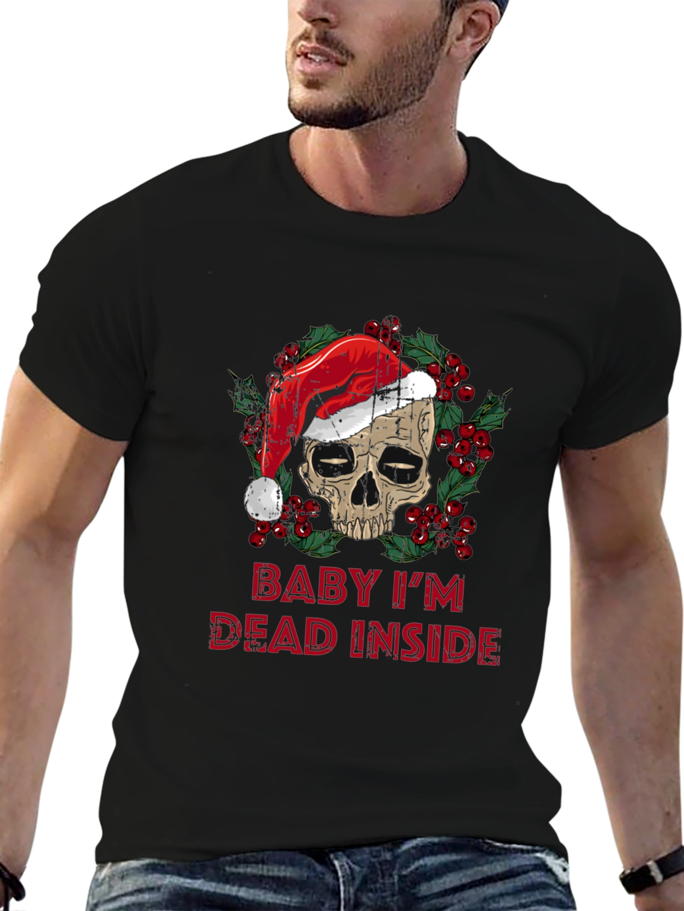 Baby Im Dead Inside Skull Santa Hat Graphic Tee