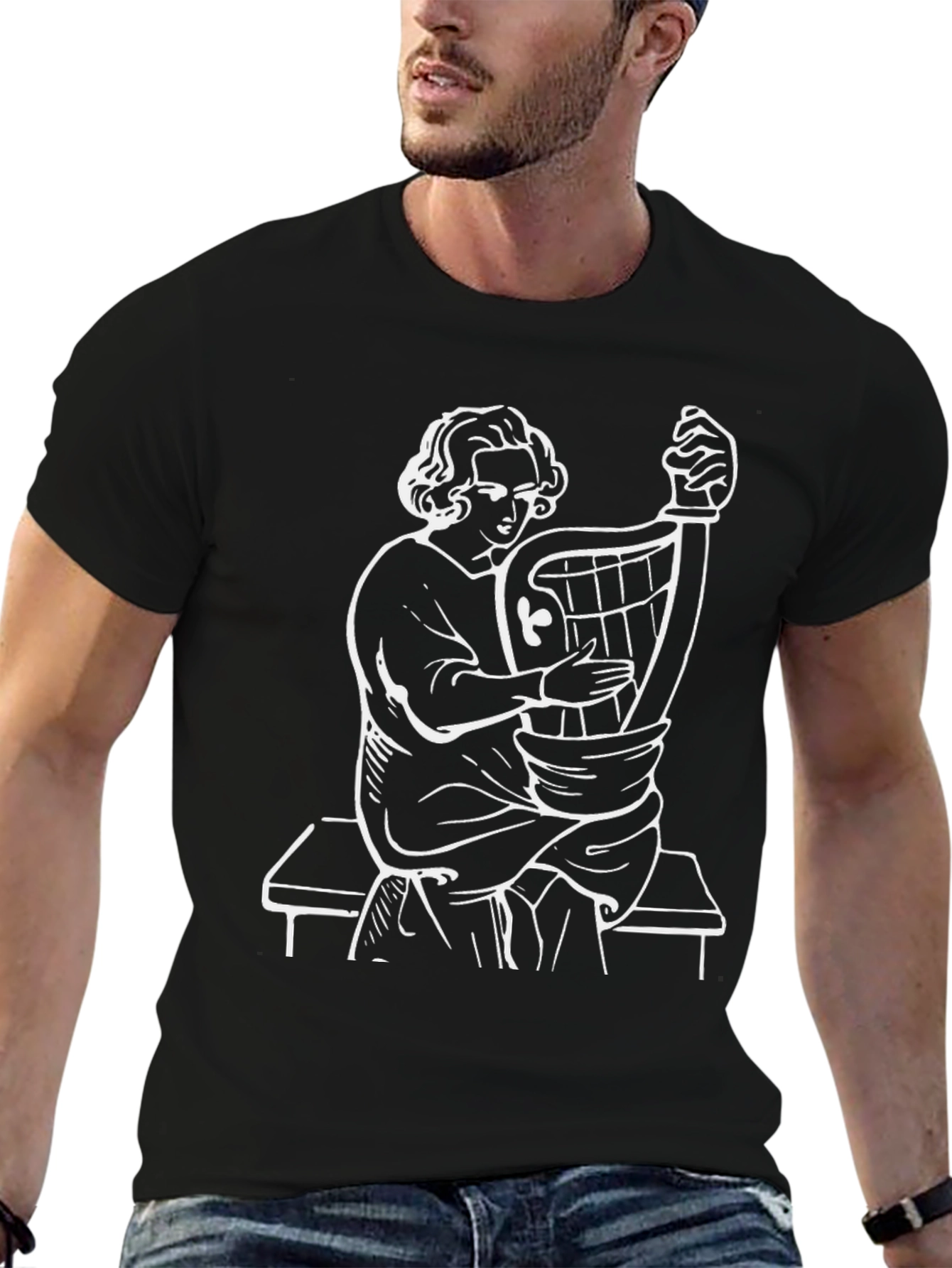 Black T-Shirt with Musician Graphic