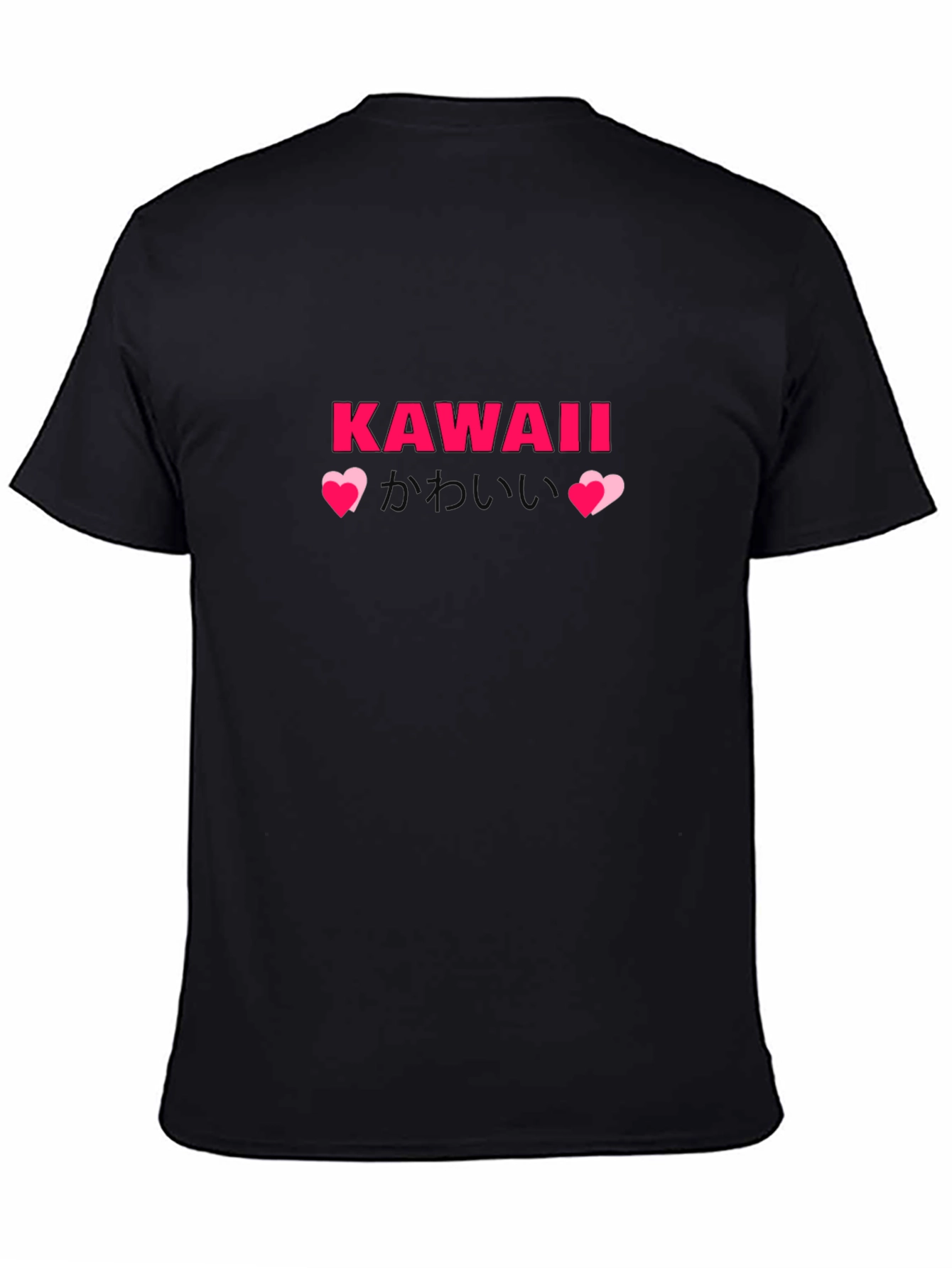 Kawaii Pink Graphic Print Black T-Shirt