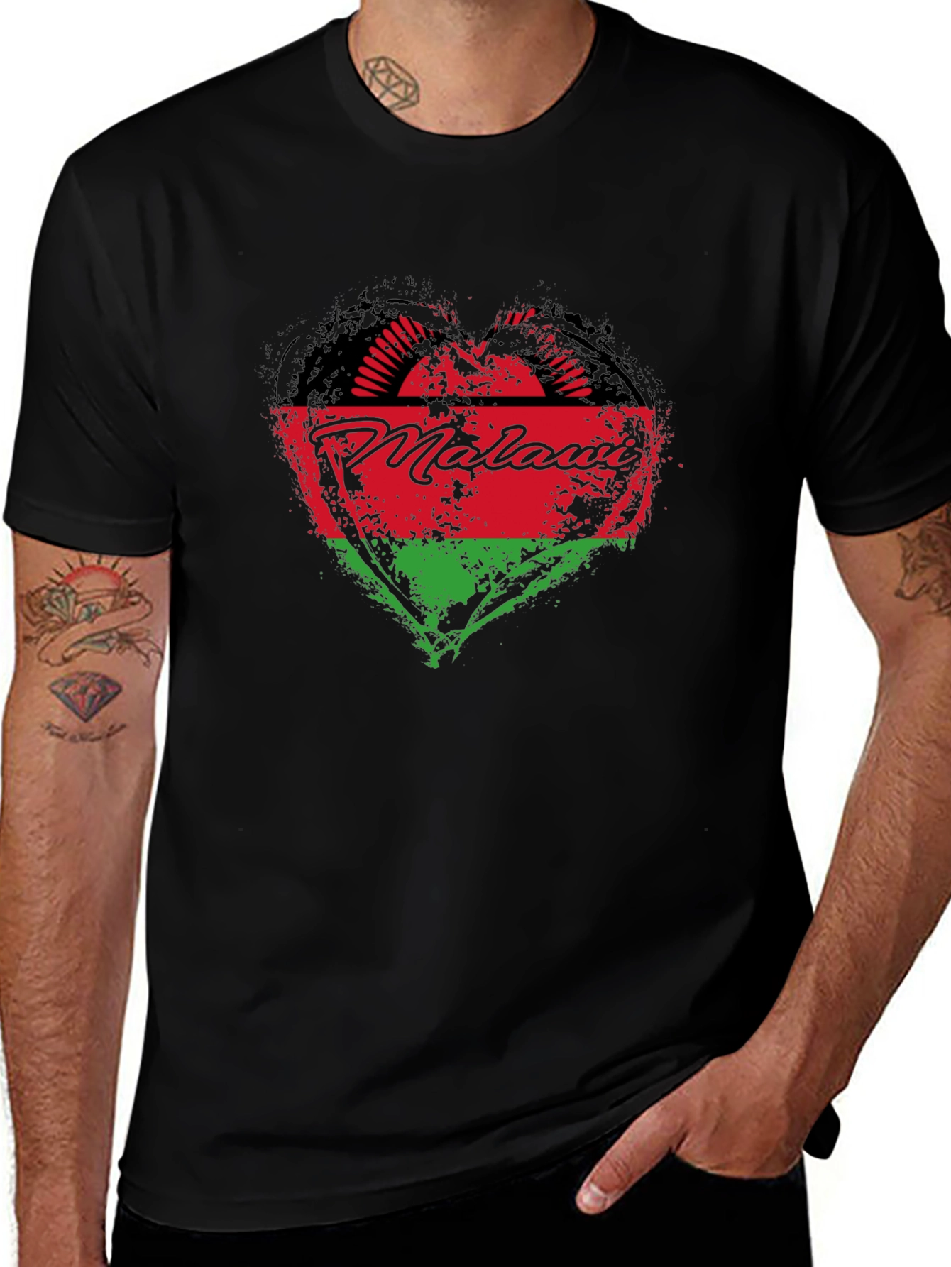 Malawi Heart Flag T-Shirt - Black Crew Neck
