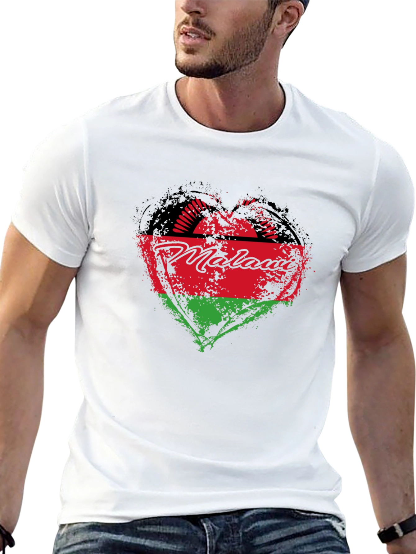 Malawi Heart Flag T-Shirt - Black Crew Neck