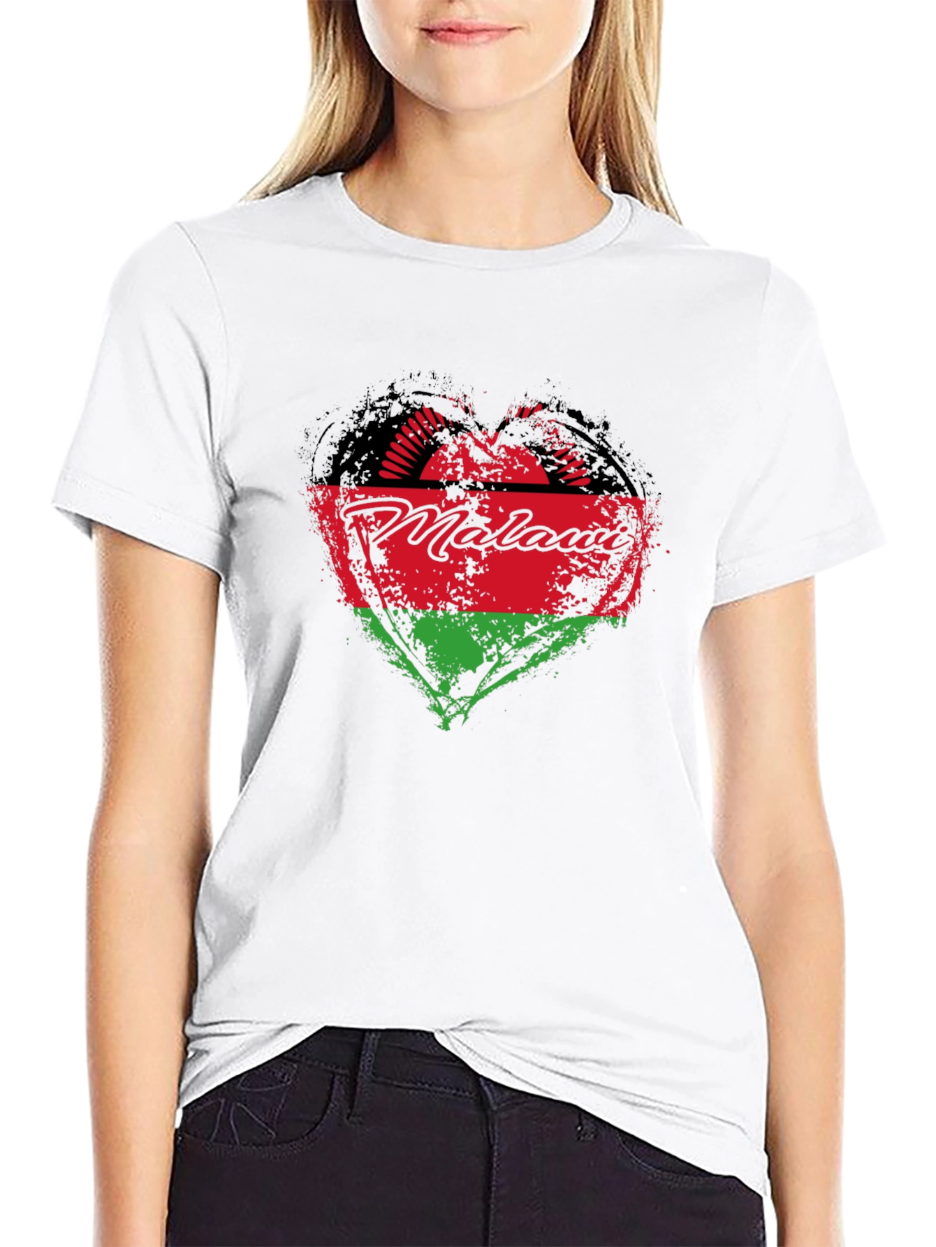 Malawi Heart Flag T-Shirt - Black Crew Neck