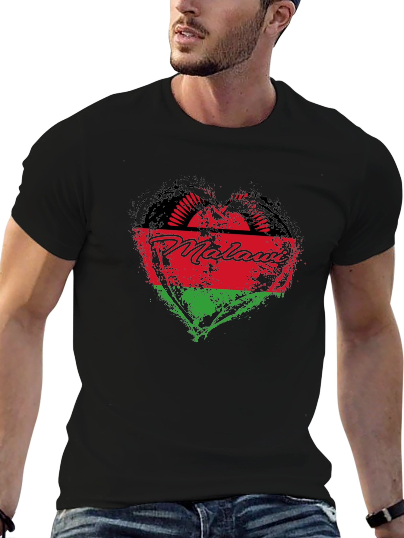 Malawi Heart Flag T-Shirt - Black Crew Neck