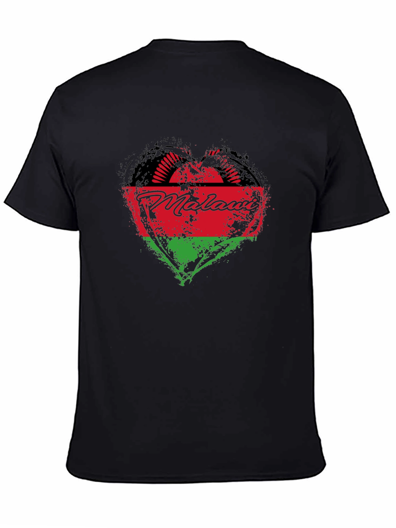 Malawi Heart Flag T-Shirt - Black Crew Neck