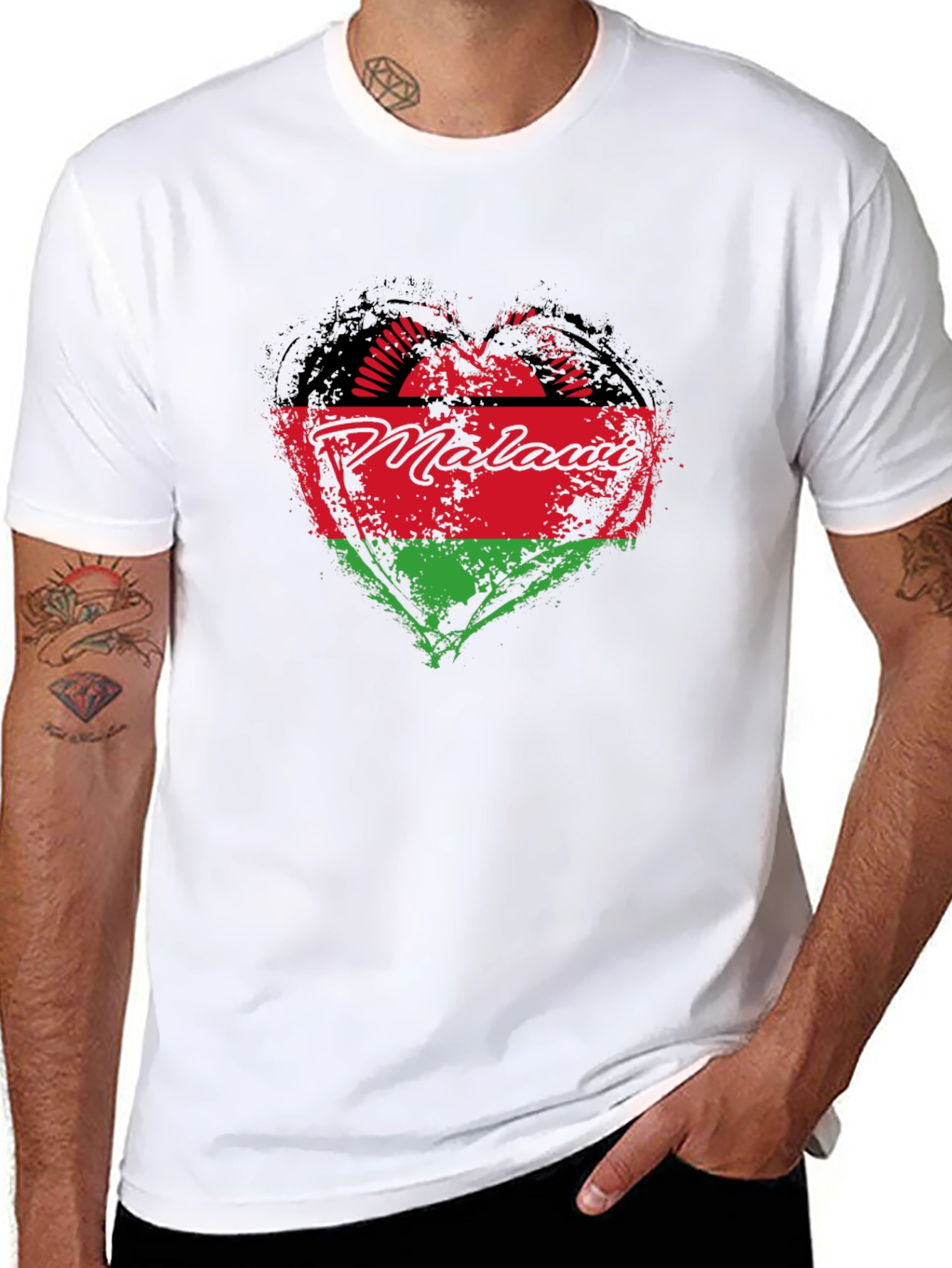 Malawi Heart Flag T-Shirt - Black Crew Neck