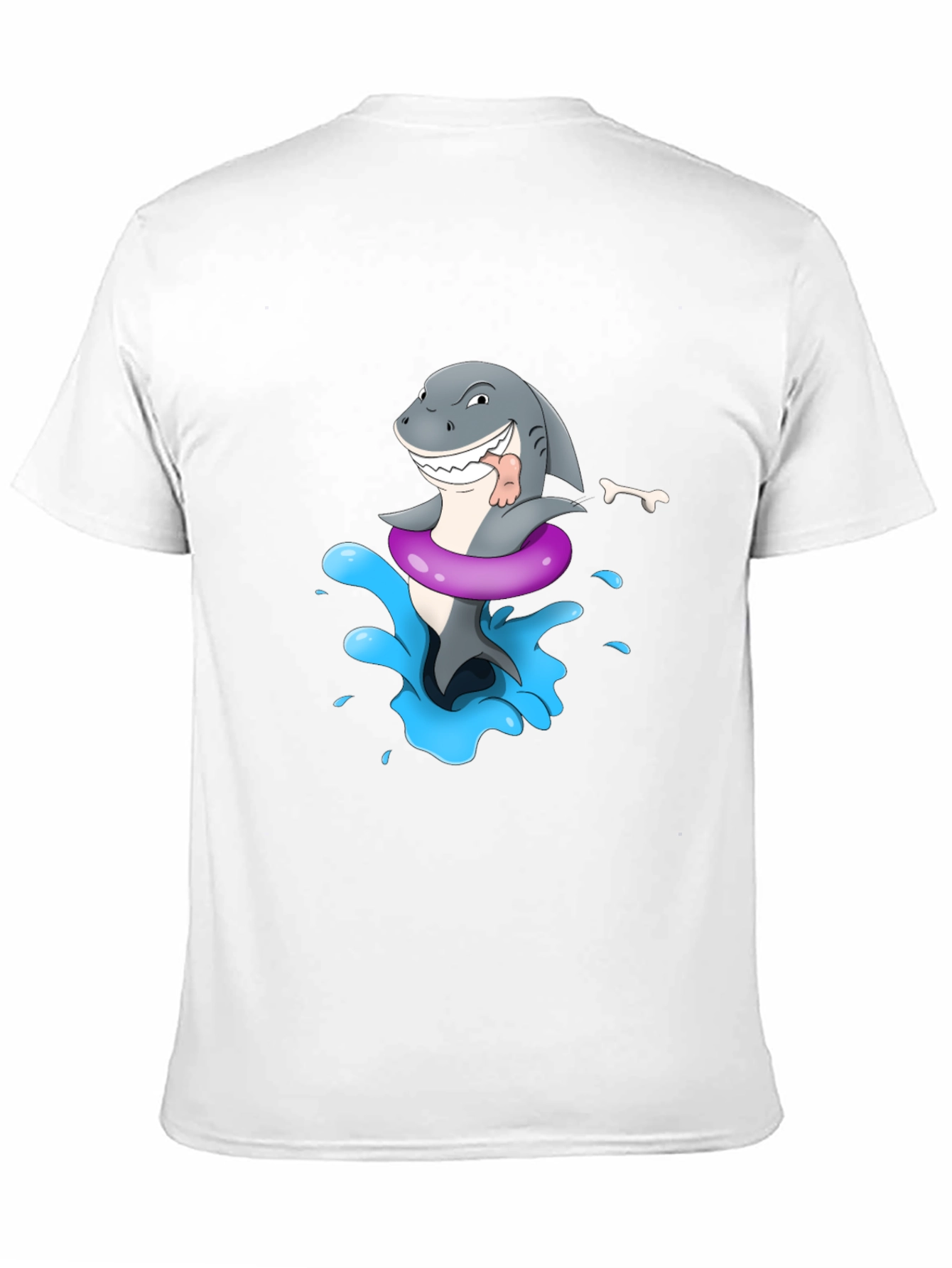 Cartoon Shark in Inflatable Ring Mens Black T-Shirt