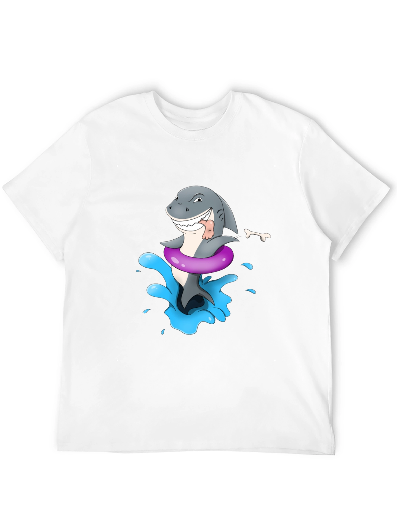 Cartoon Shark in Inflatable Ring Mens Black T-Shirt