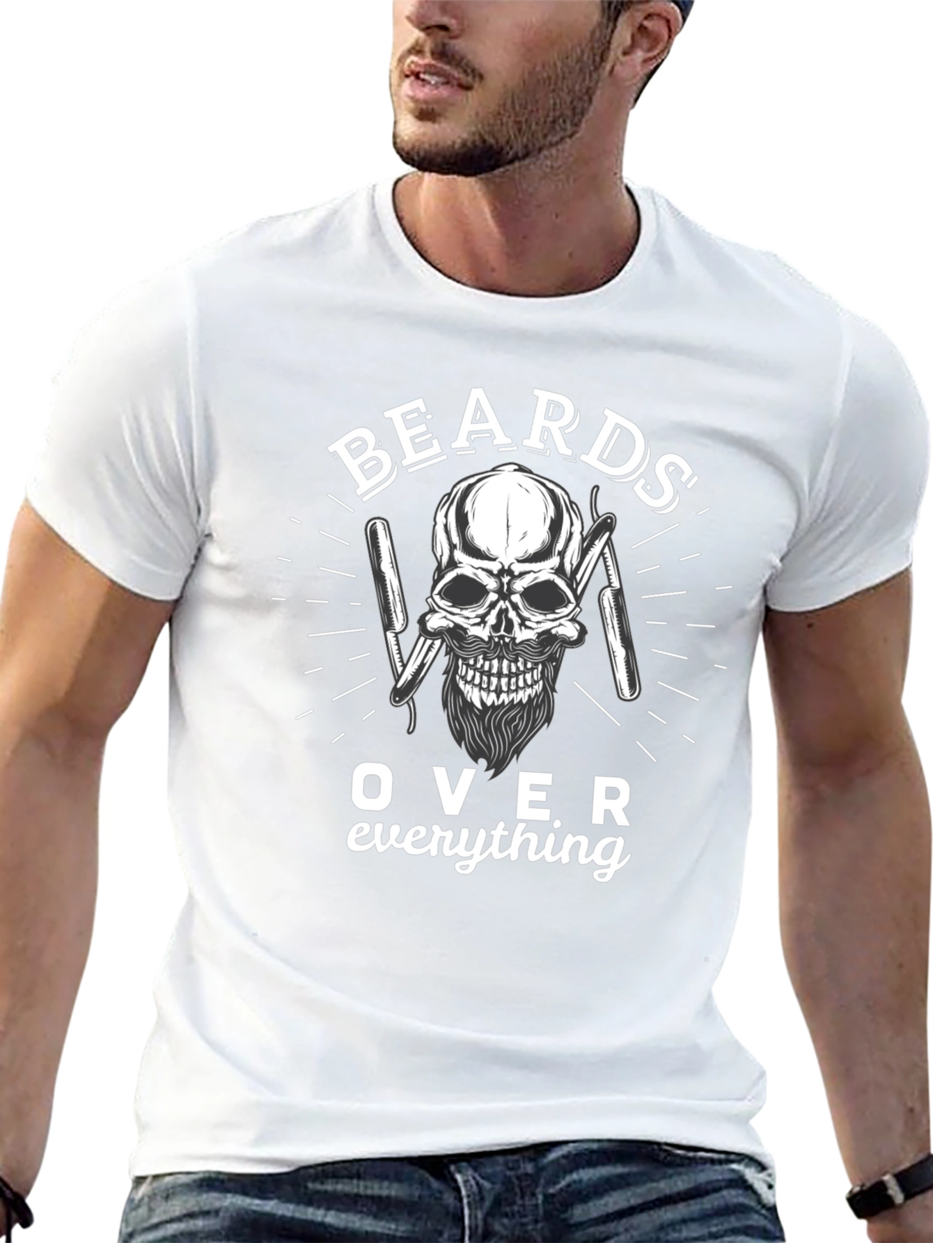 Beards Over Everything Skull Graphic T-Shirt