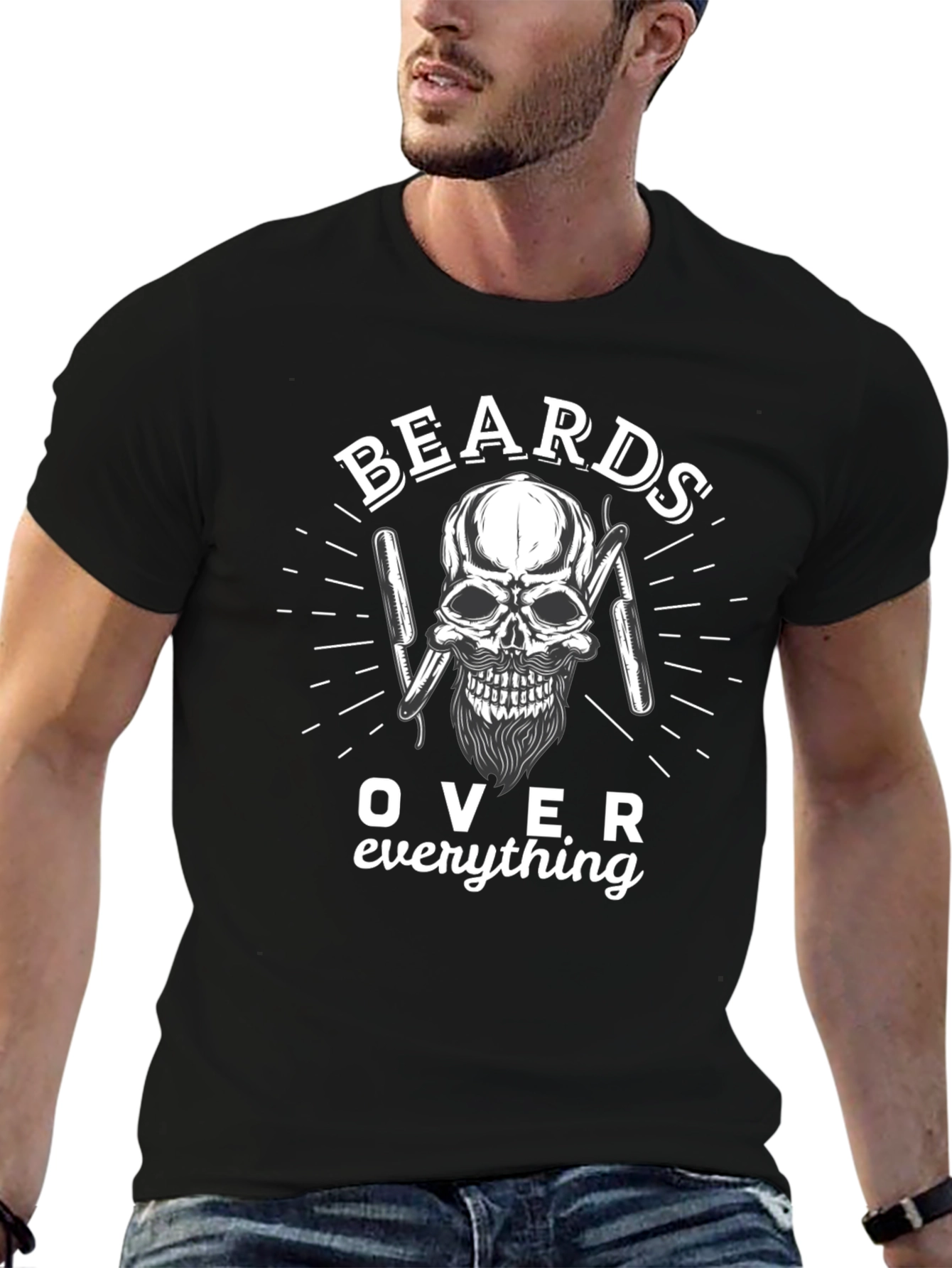 Beards Over Everything Skull Graphic T-Shirt