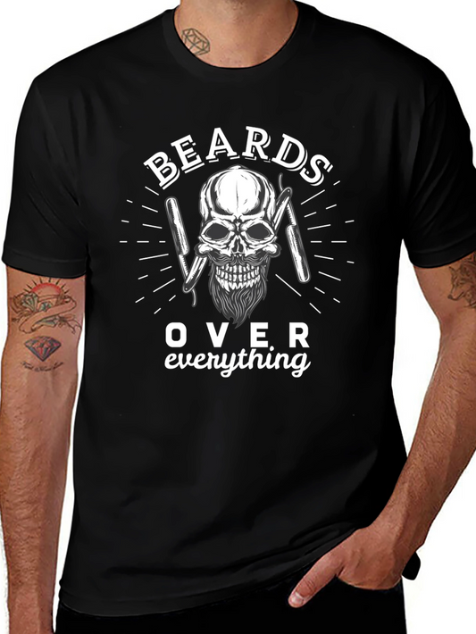 Beards Over Everything Skull Graphic T-Shirt