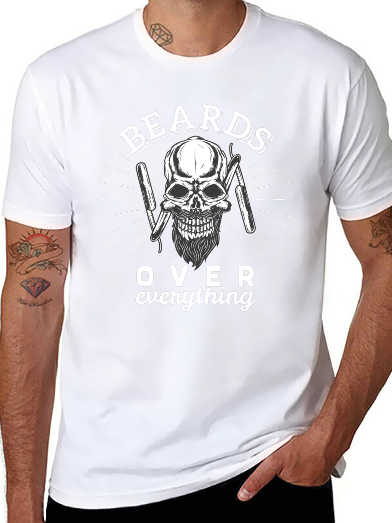 Beards Over Everything Skull Graphic T-Shirt