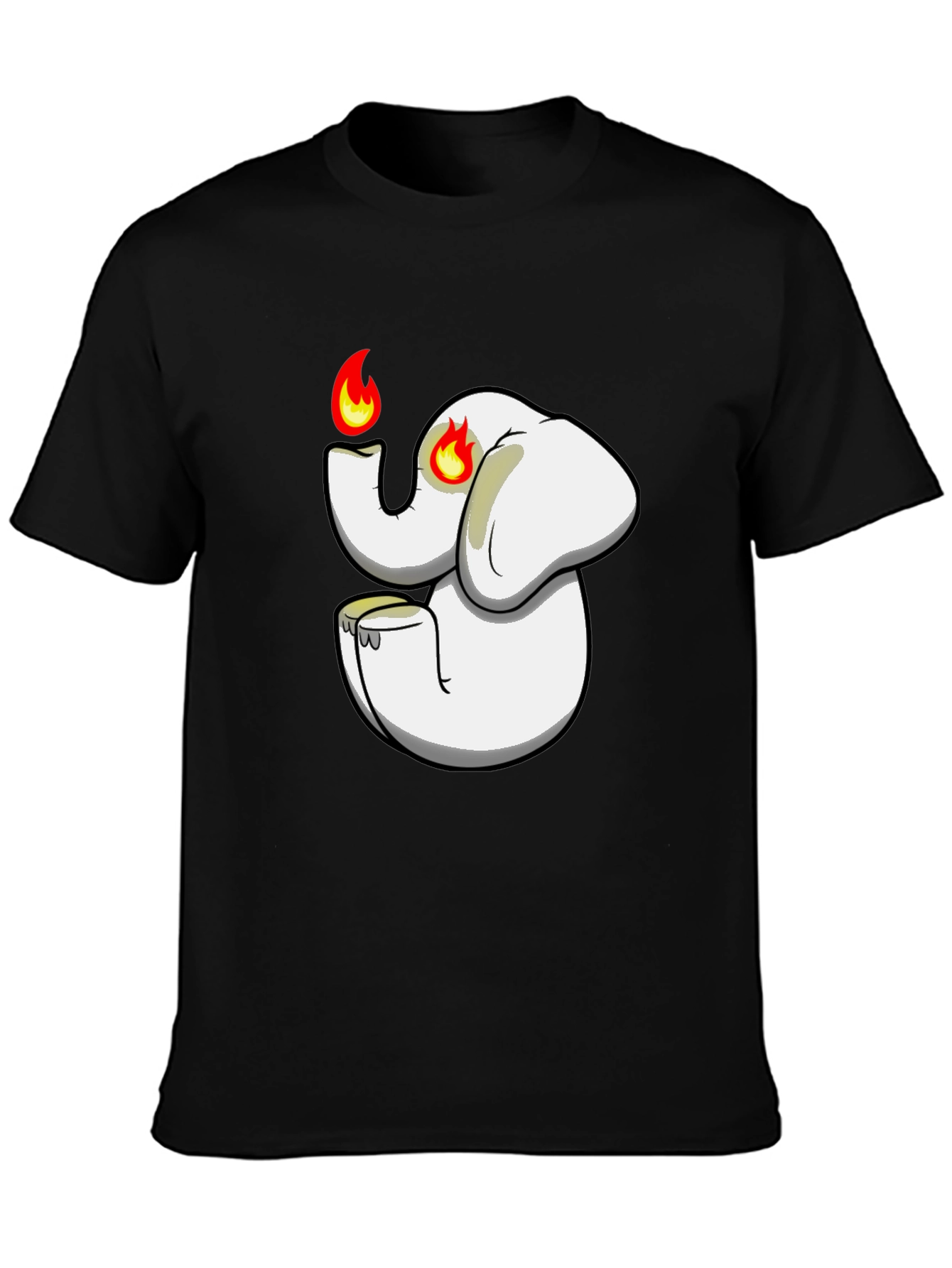 Black T-Shirt with Cartoon Elephant Graphic